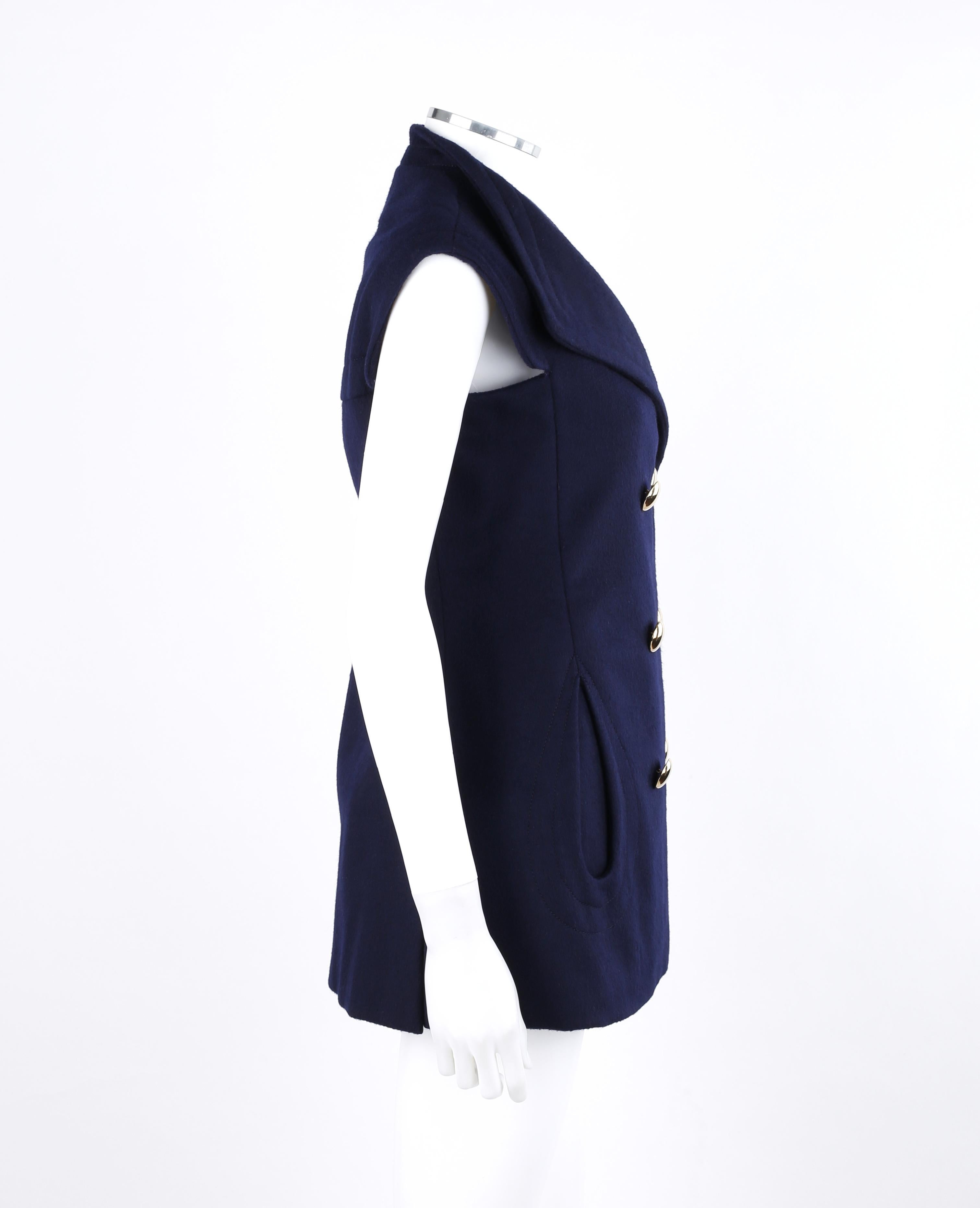 PIERRE CARDIN ca. 1960er Marineblaue ver verlängerte Schulterweste im Zweireiher-Look im Zustand „Gut“ im Angebot in Thiensville, WI
