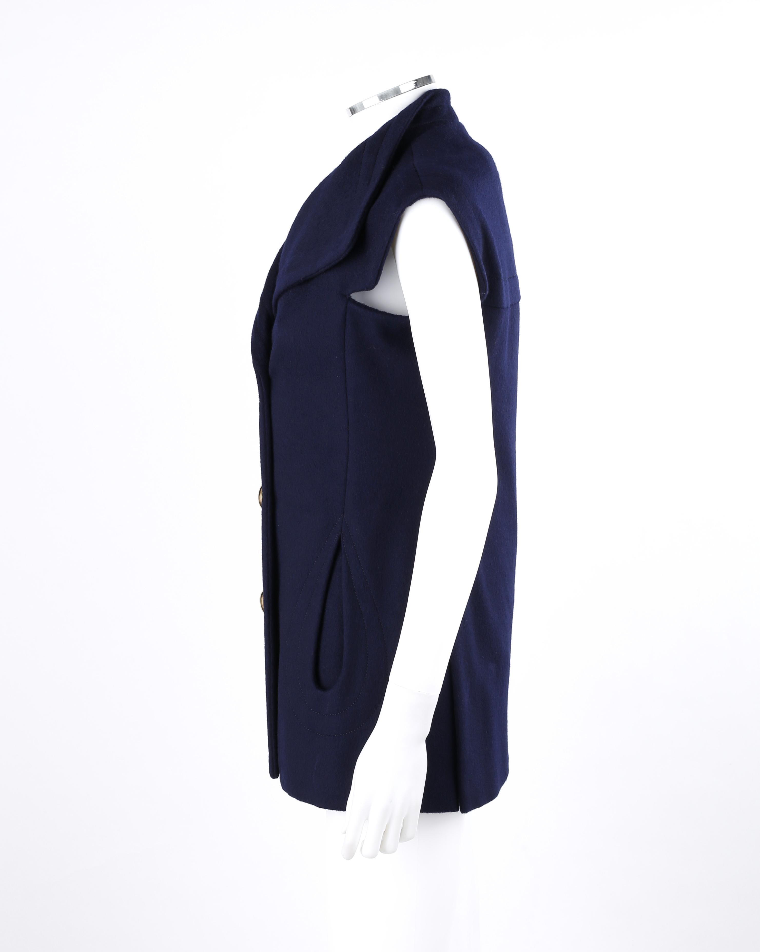 PIERRE CARDIN ca. 1960er Marineblaue ver verlängerte Schulterweste im Zweireiher-Look Damen im Angebot