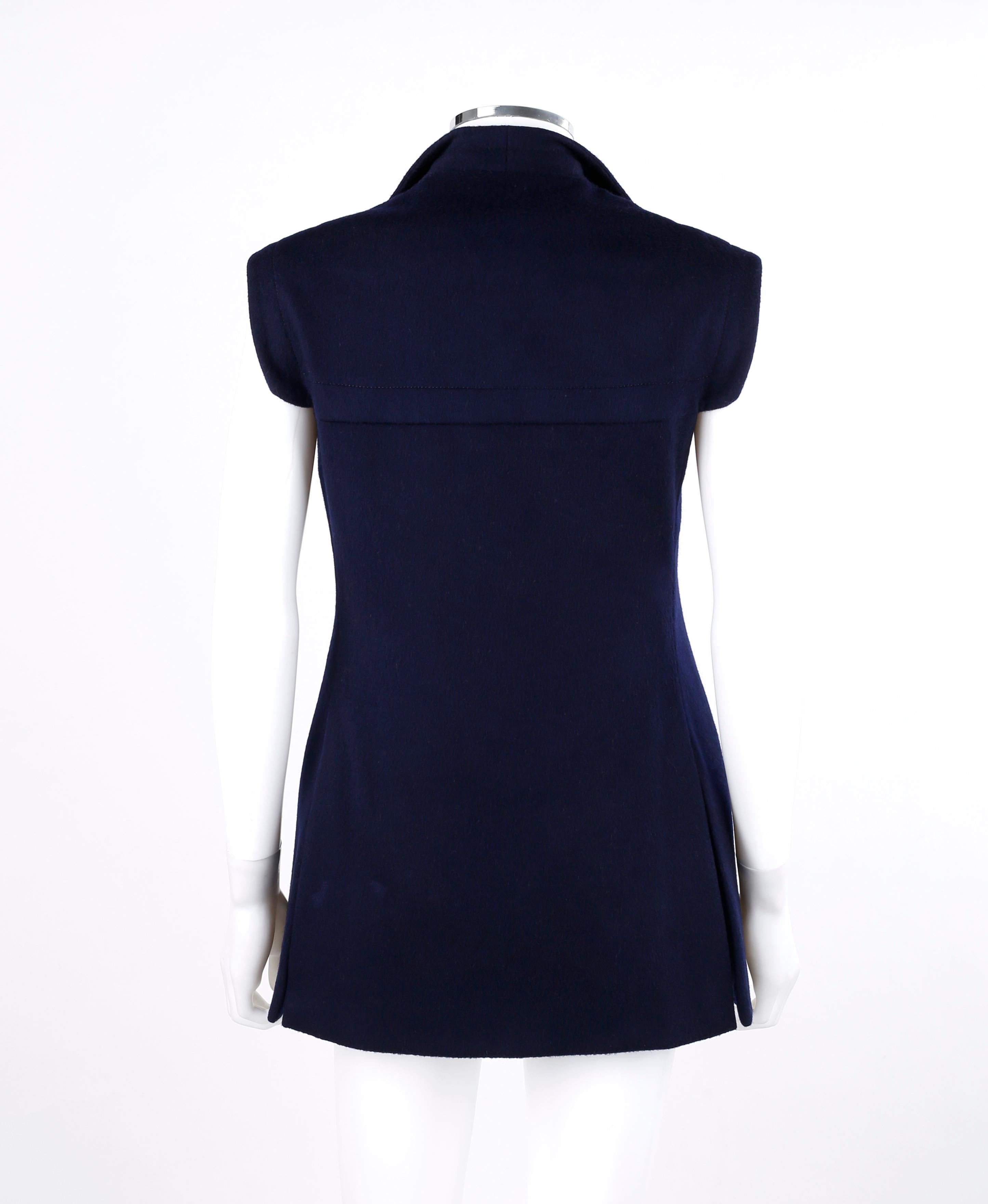 Black PIERRE CARDIN c.1960’s Navy Blue Extended Shoulder Double Breasted Vest Jacket For Sale