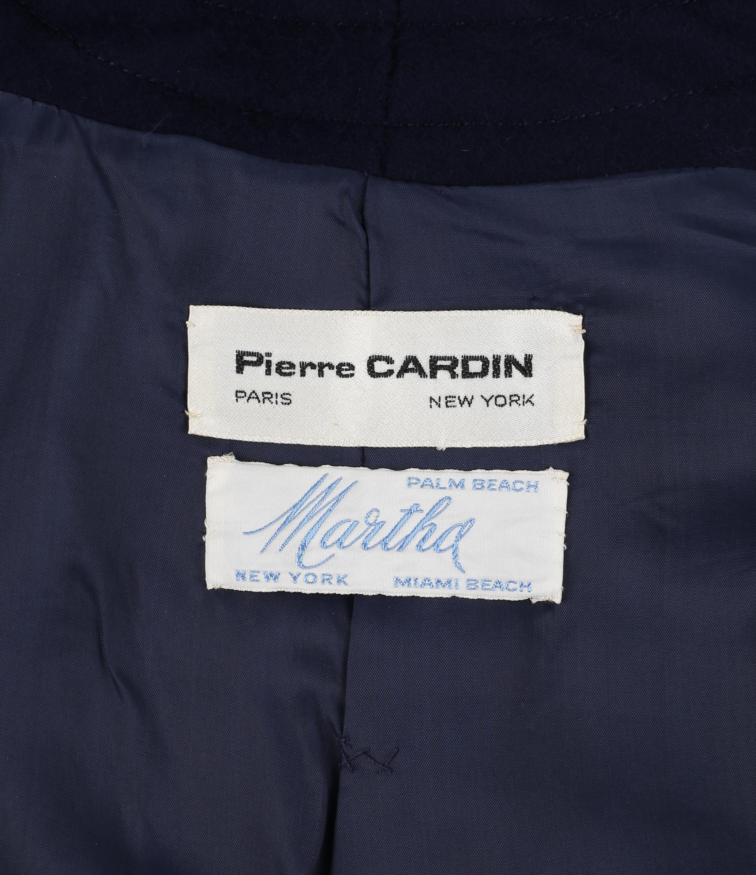 PIERRE CARDIN c.1960’s Navy Blue Extended Shoulder Double Breasted Vest Jacket In Good Condition For Sale In Thiensville, WI