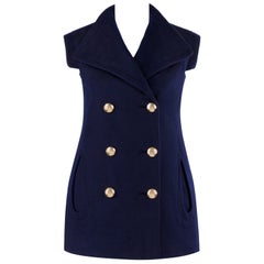 PIERRE CARDIN c.1960's Chaqueta Chaleco Doble Pechera Hombros Extendidos Azul Marino