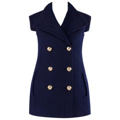 Gilet croisé PIERRE CARDIN bleu marine à épaules allongées (années 1960)