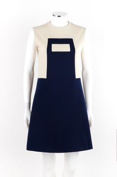 PIERRE CARDIN c.1960’s Navy Cream Geometric Mod Color Block Mini Dress