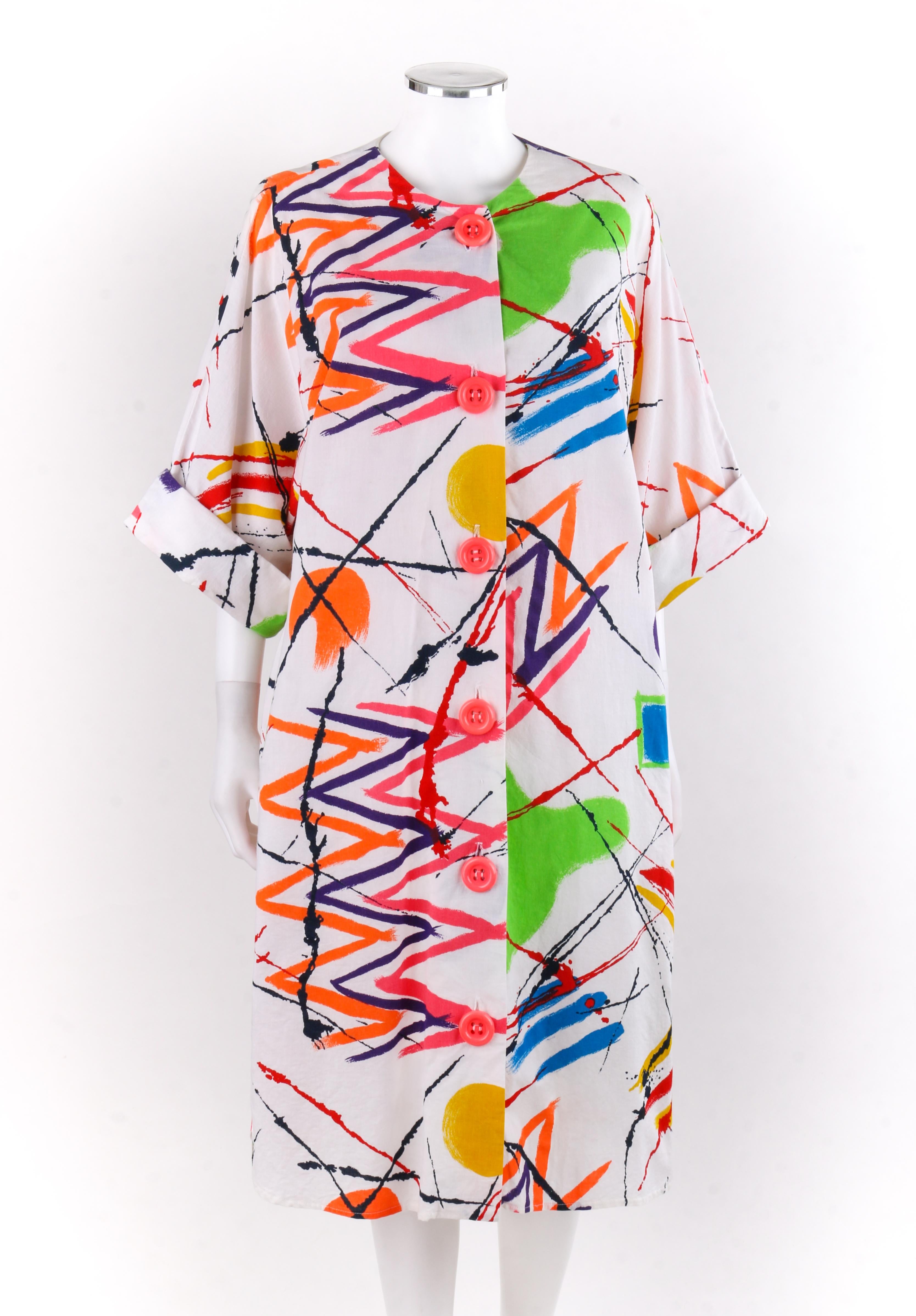 Beige PIERRE CARDIN c.1980’s Multi-color Abstract Painterly Tunic Smock Dress 
