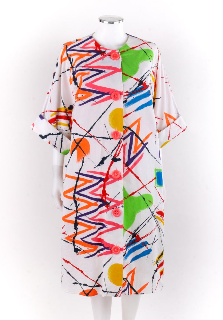 PIERRE CARDIN c.1980’s Multi-color Abstract Painterly Tunic Smock Dress ...