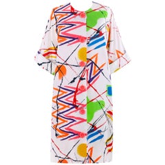 PIERRE CARDIN c.1980’s Multi-color Abstract Painterly Tunic Smock Dress 