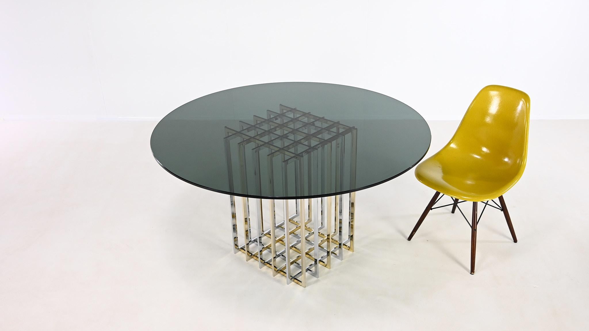 Hollywood Regency Table de salle à manger Cage, chrome et chrome doré Pierre Cardin France, C.C.. en vente