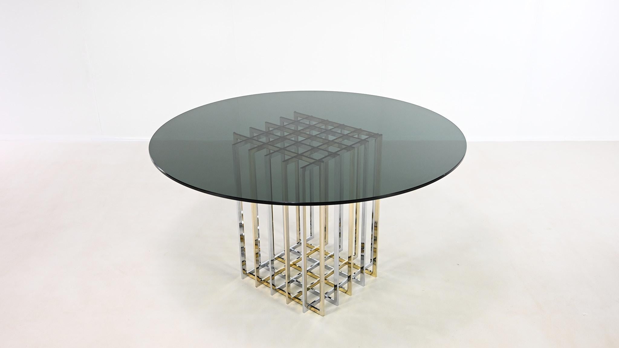 Français Table de salle à manger Cage, chrome et chrome doré Pierre Cardin France, C.C.. en vente