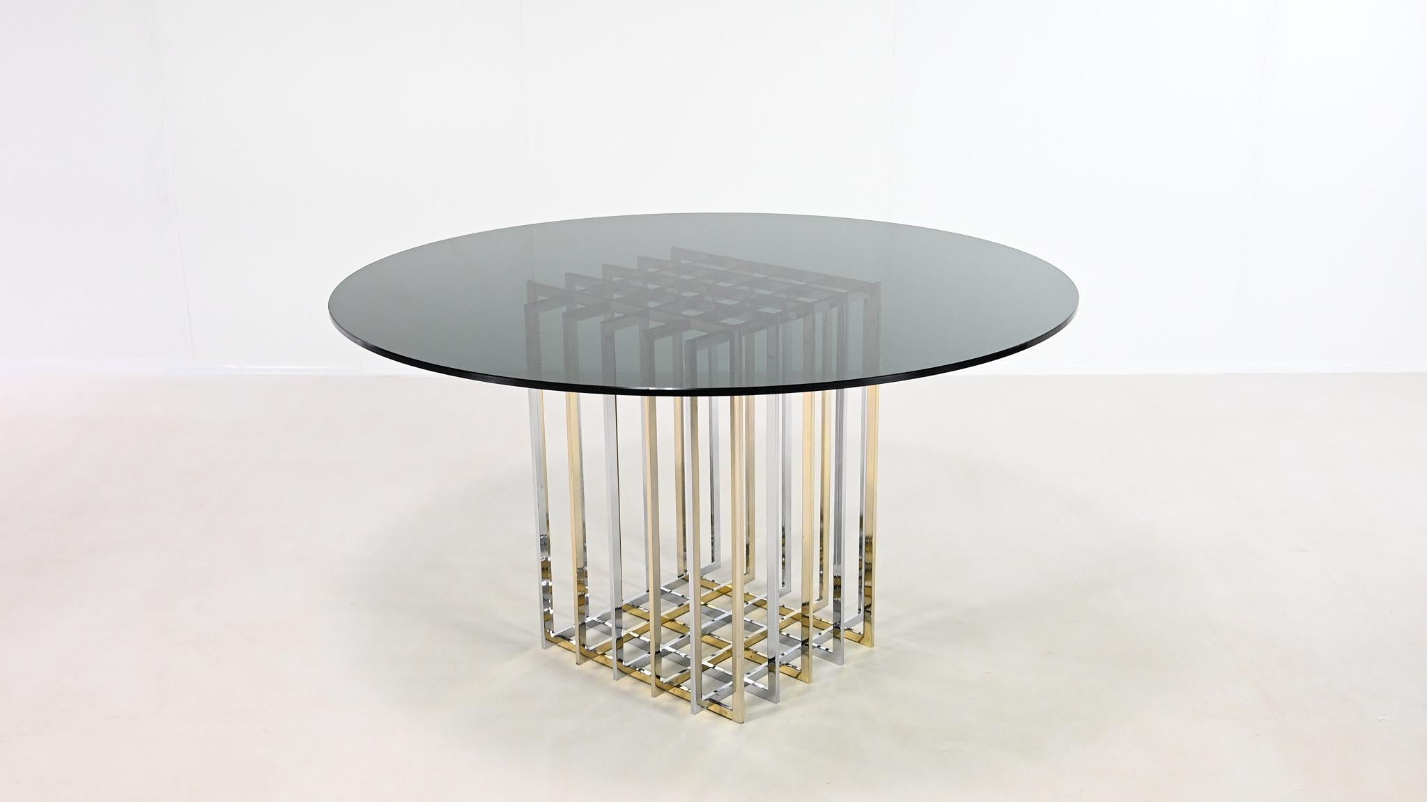 Doré Table de salle à manger Cage, chrome et chrome doré Pierre Cardin France, C.C.. en vente