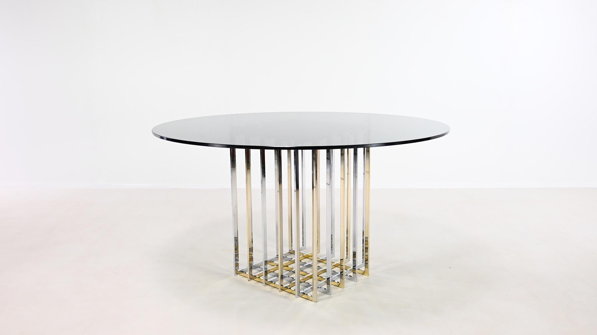 Table de salle à manger Cage, chrome et chrome doré Pierre Cardin France, C.C.. Bon état - En vente à Munster, NRW