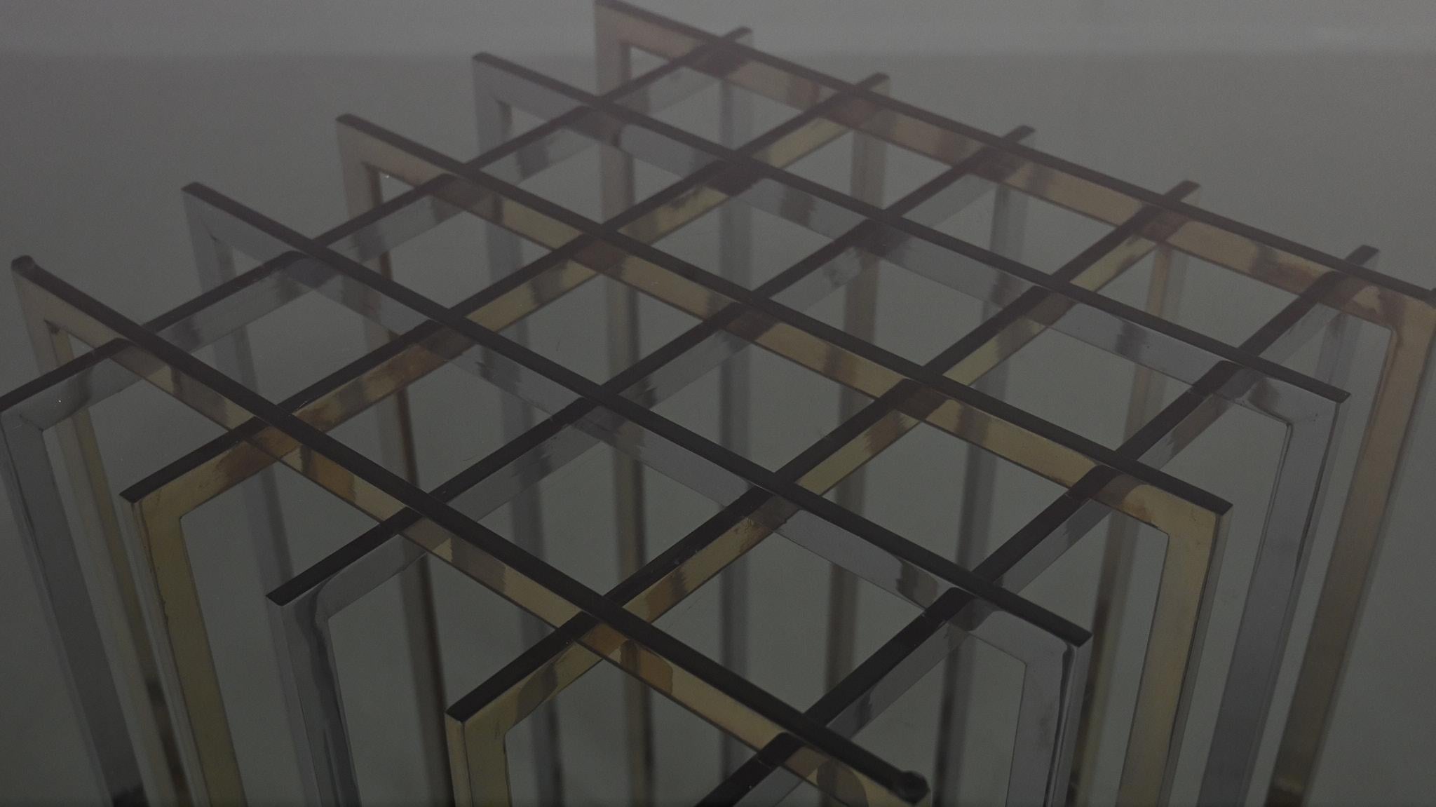 Verre Table de salle à manger Cage, chrome et chrome doré Pierre Cardin France, C.C.. en vente