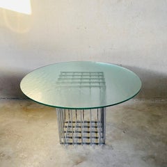 Pierre Cardin "Cage" Round Glass Dining Table with Chrome Base, France, 1970