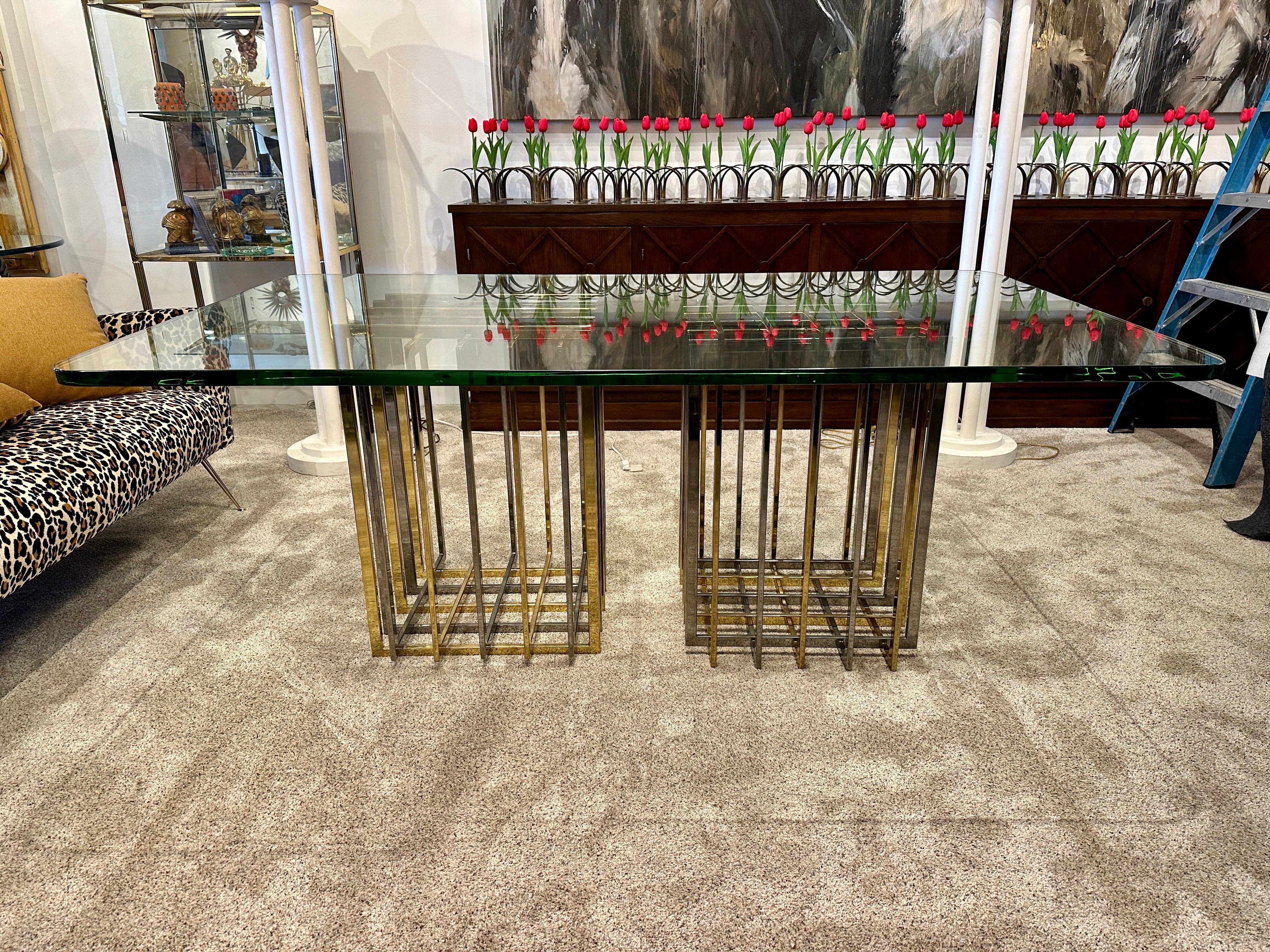 Late 20th Century Pierre Cardin Cage Style Base Dining Table in Mixed-Metals For Sale