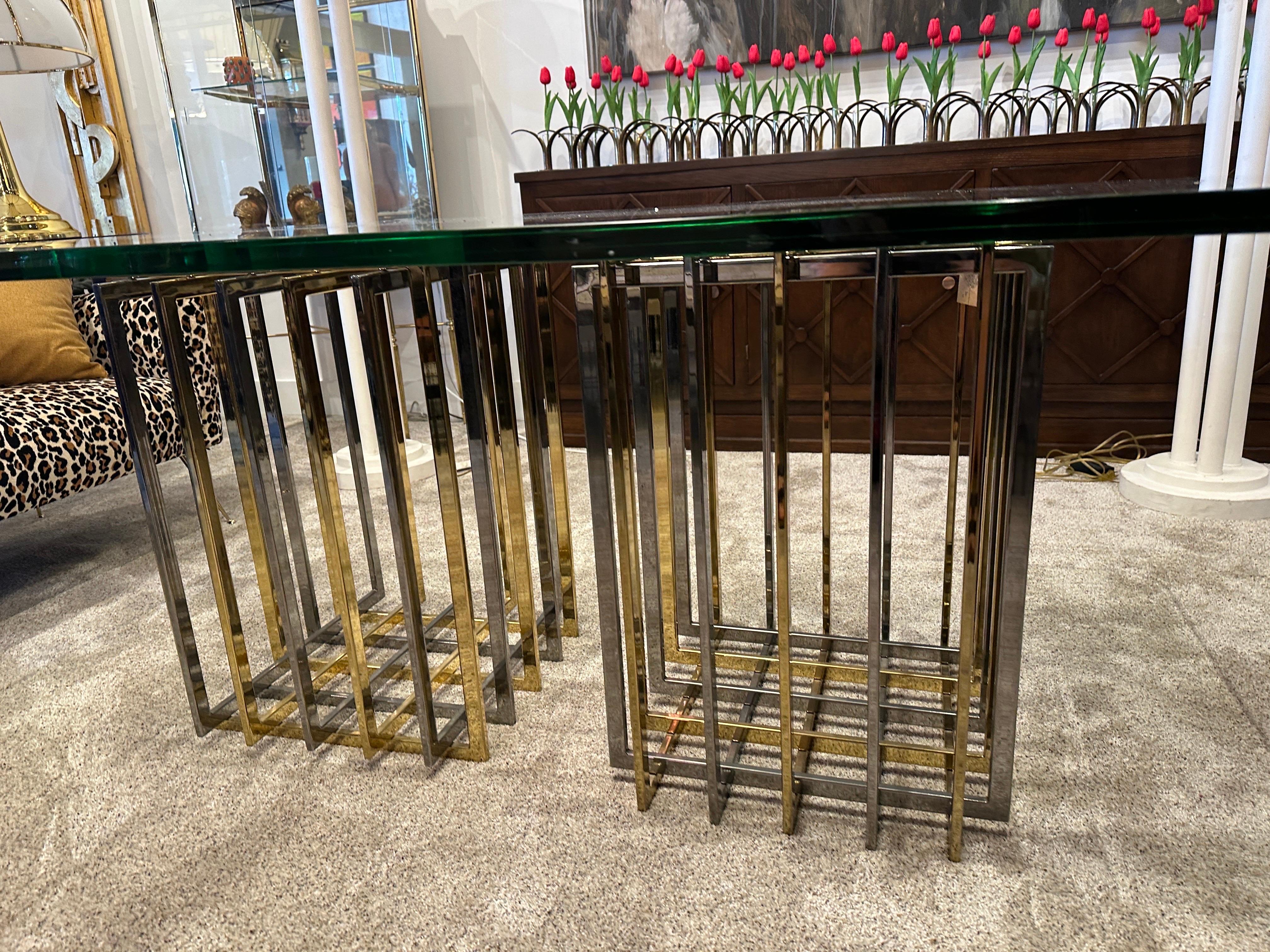 Brass Pierre Cardin Cage Style Base Dining Table in Mixed-Metals For Sale