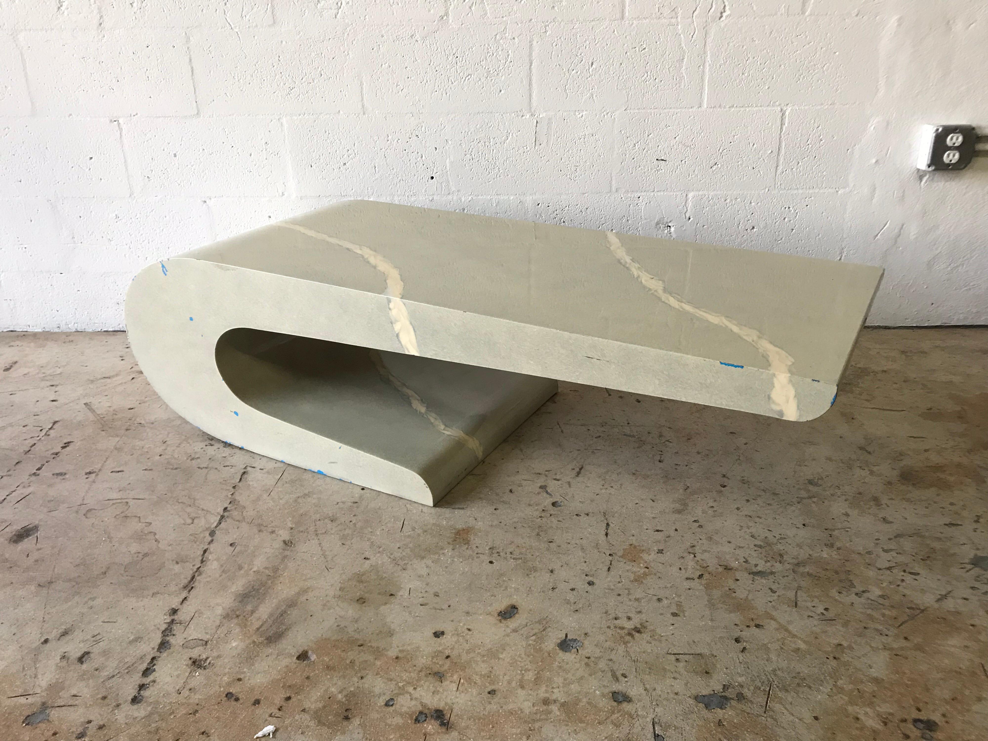 French Pierre Cardin Cantilevered Trompe L Oeil Marble Coffee or Cocktail Table