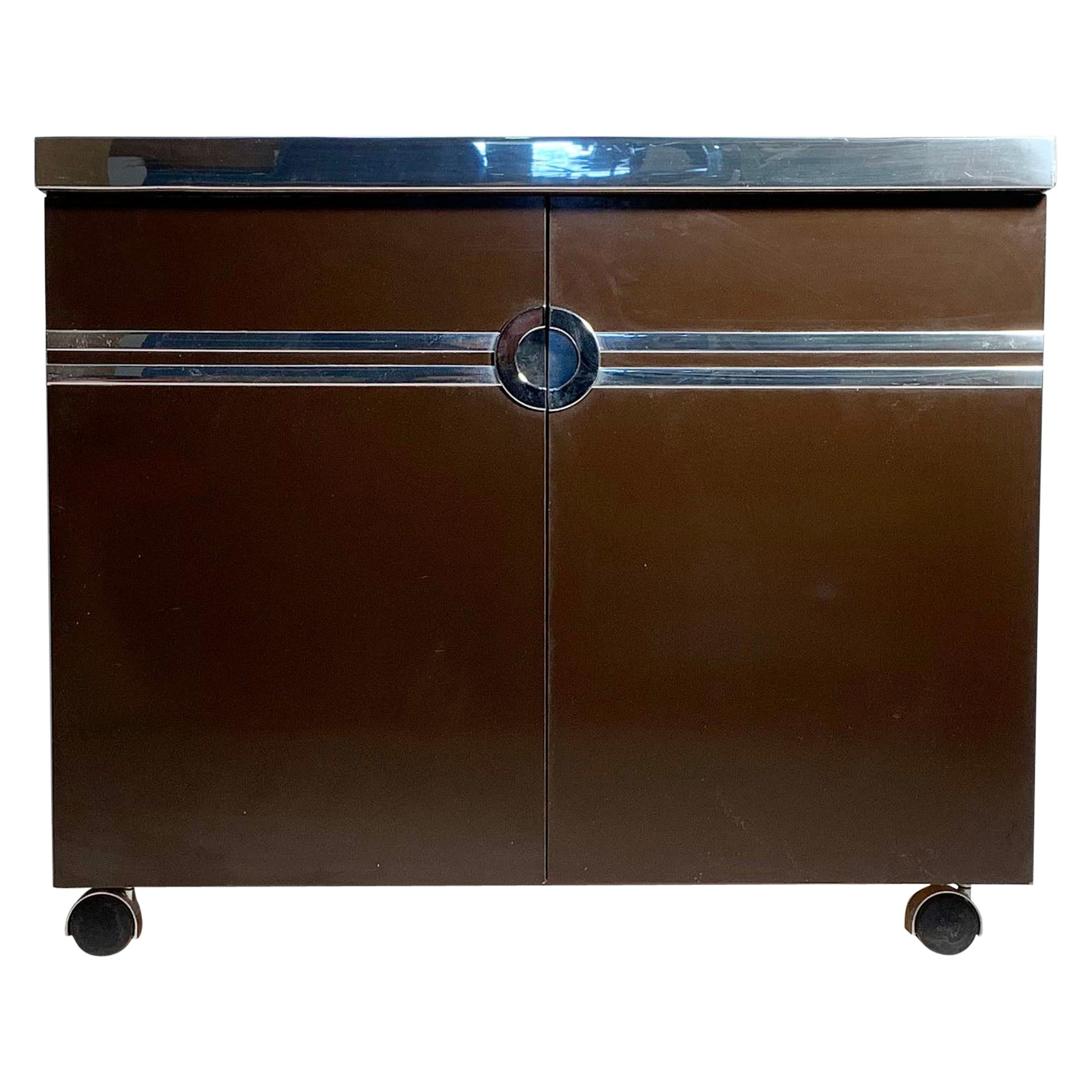 Pierre Cardin Chocolate Color Bar Cabinet on Castors For Sale