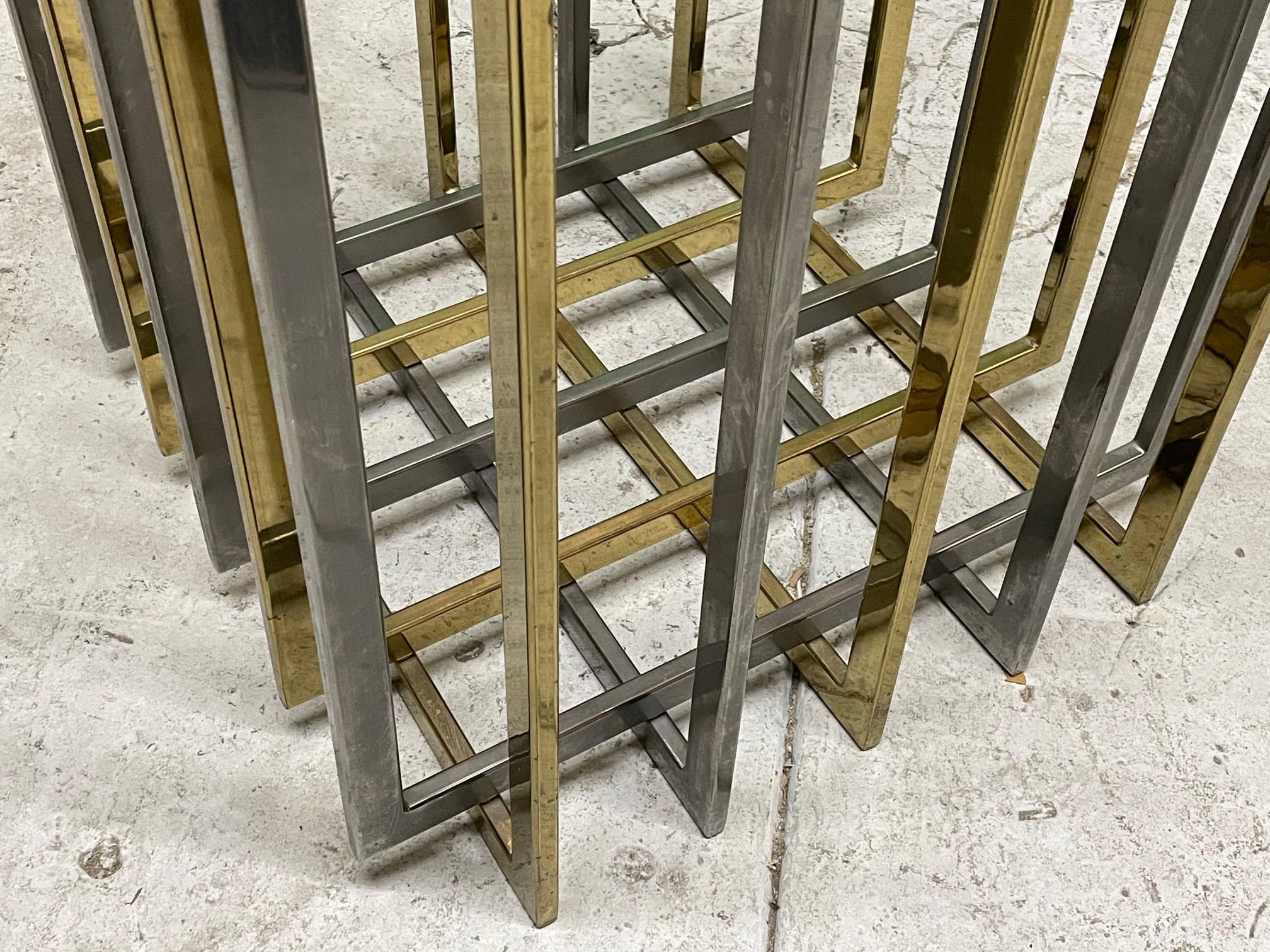 Pierre Cardin Chrome and Brass Brutalist Cube Dining Table Base 2