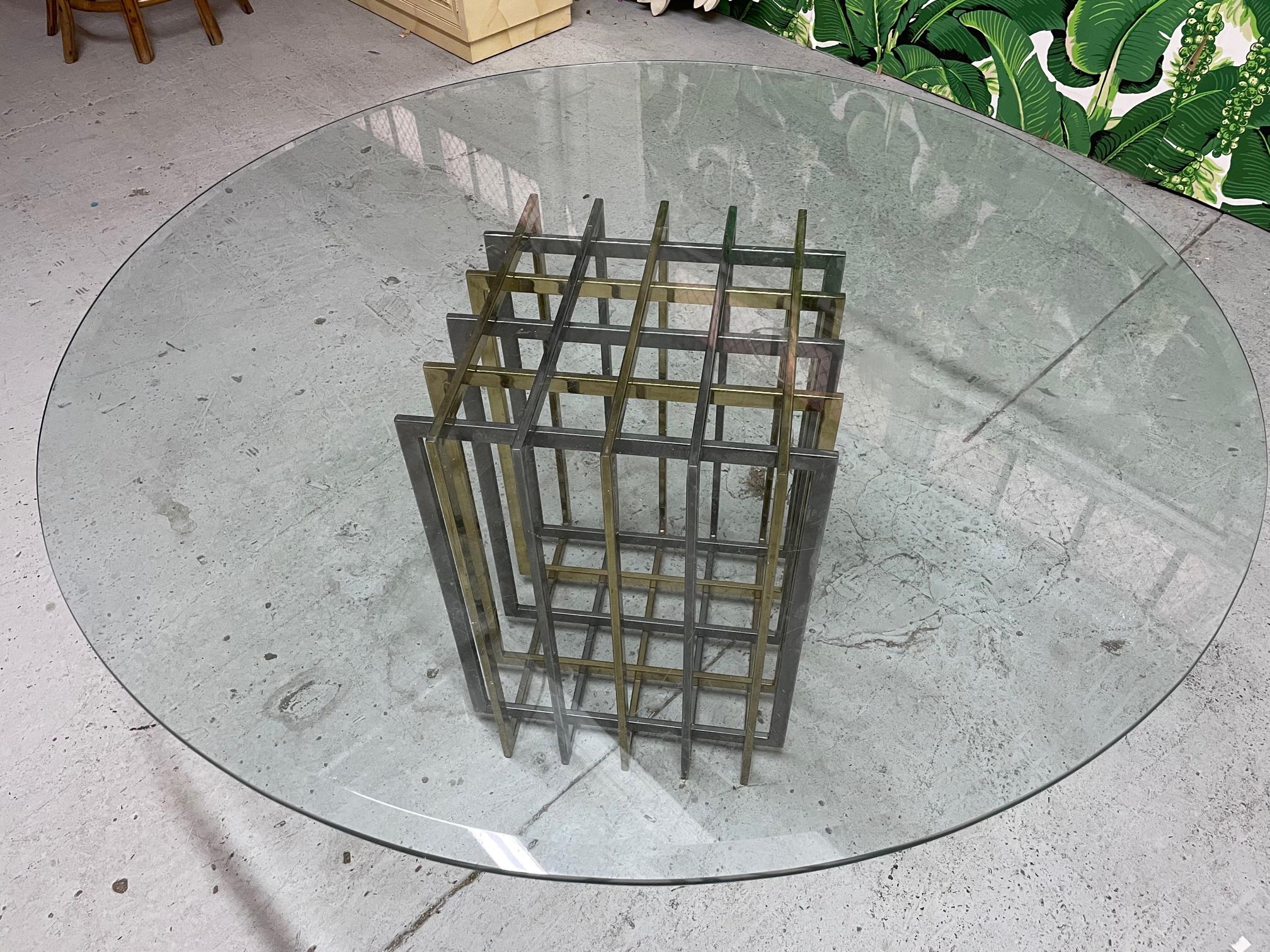 Pierre Cardin Chrome and Brass Brutalist Cube Dining Table In Good Condition In Jacksonville, FL
