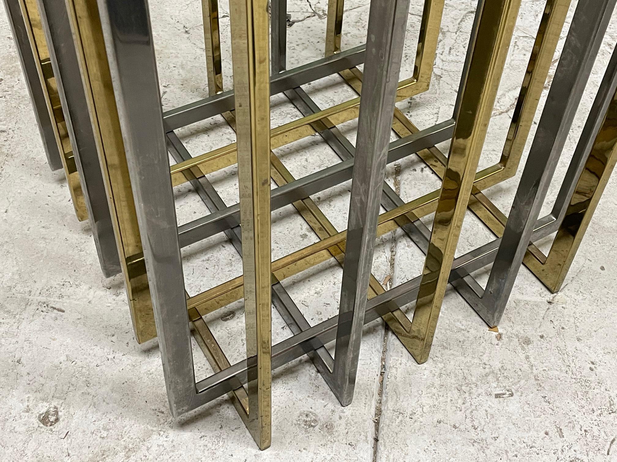 Pierre Cardin Chrome and Brass Brutalist Cube Dining Table 1