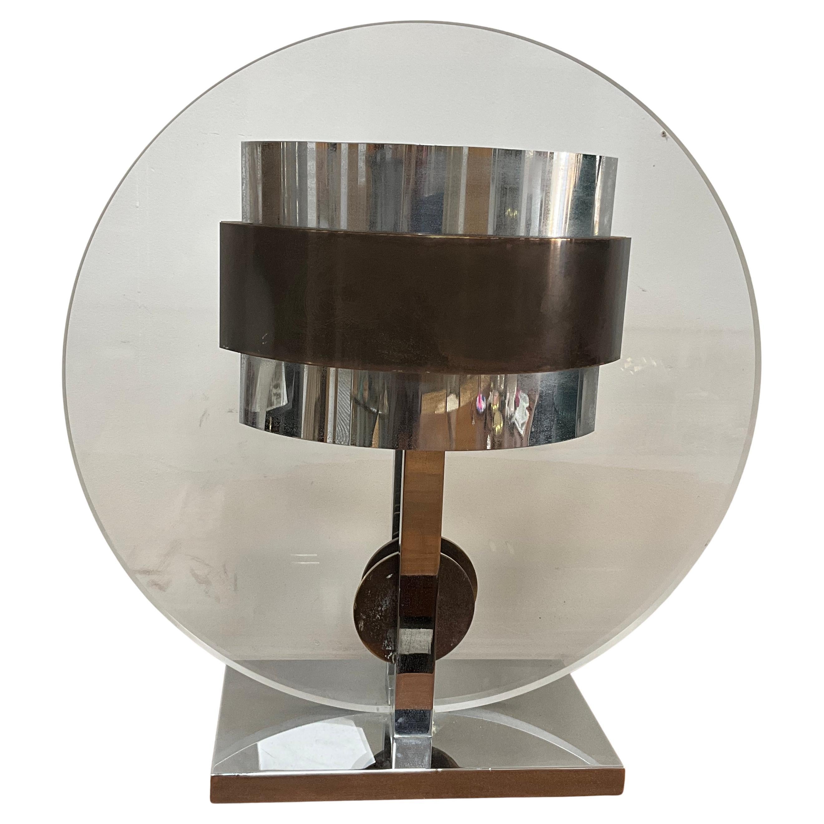 Pre-owned Pierre Cardin Chrome, Brass And Lucite Table Lamp, Mid-century Modern, 29” In Transparent