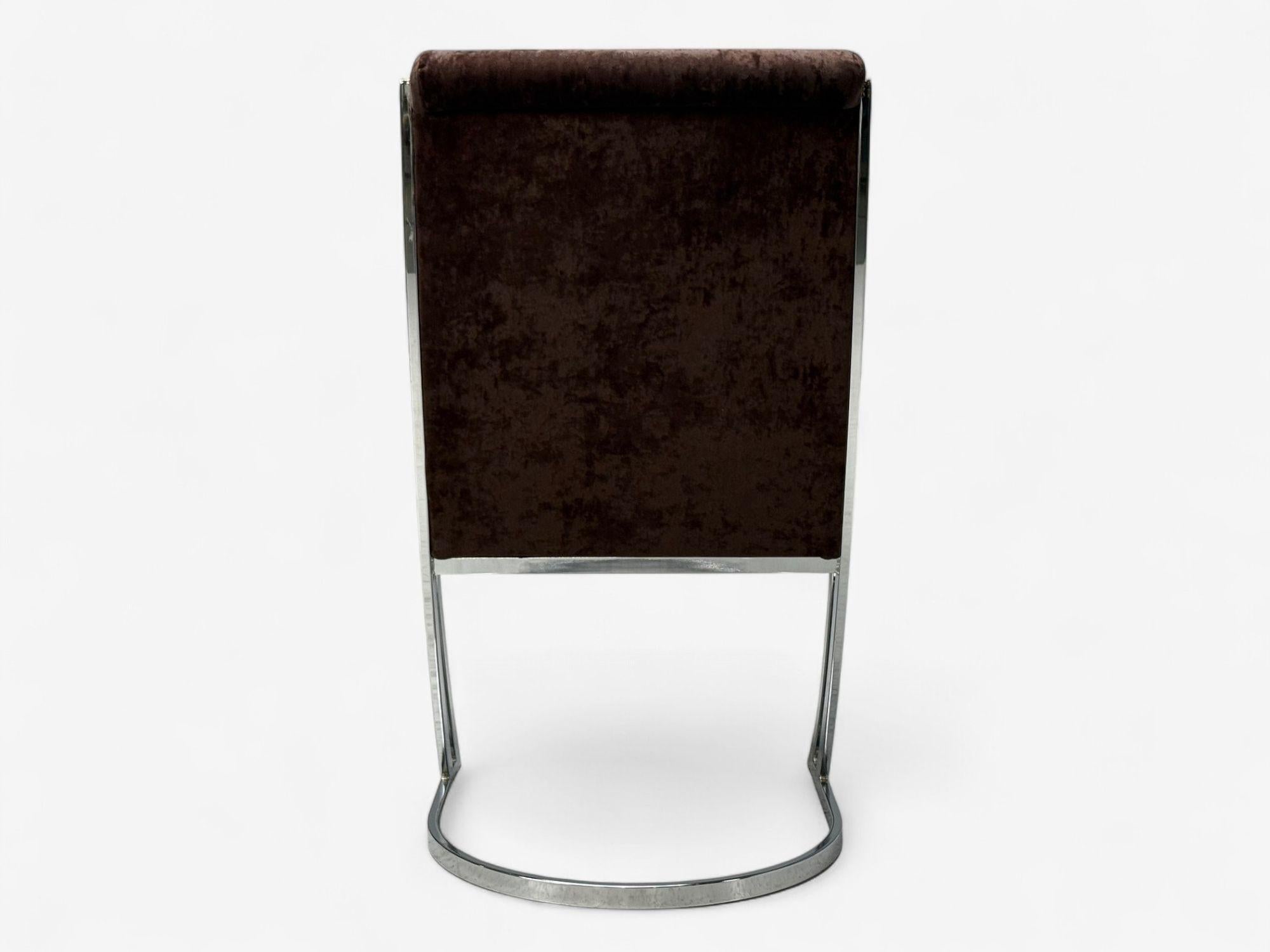 Pierre Cardin, métal chromé, velours, six chaises de salle à manger, États-Unis, années 1970 en vente 3