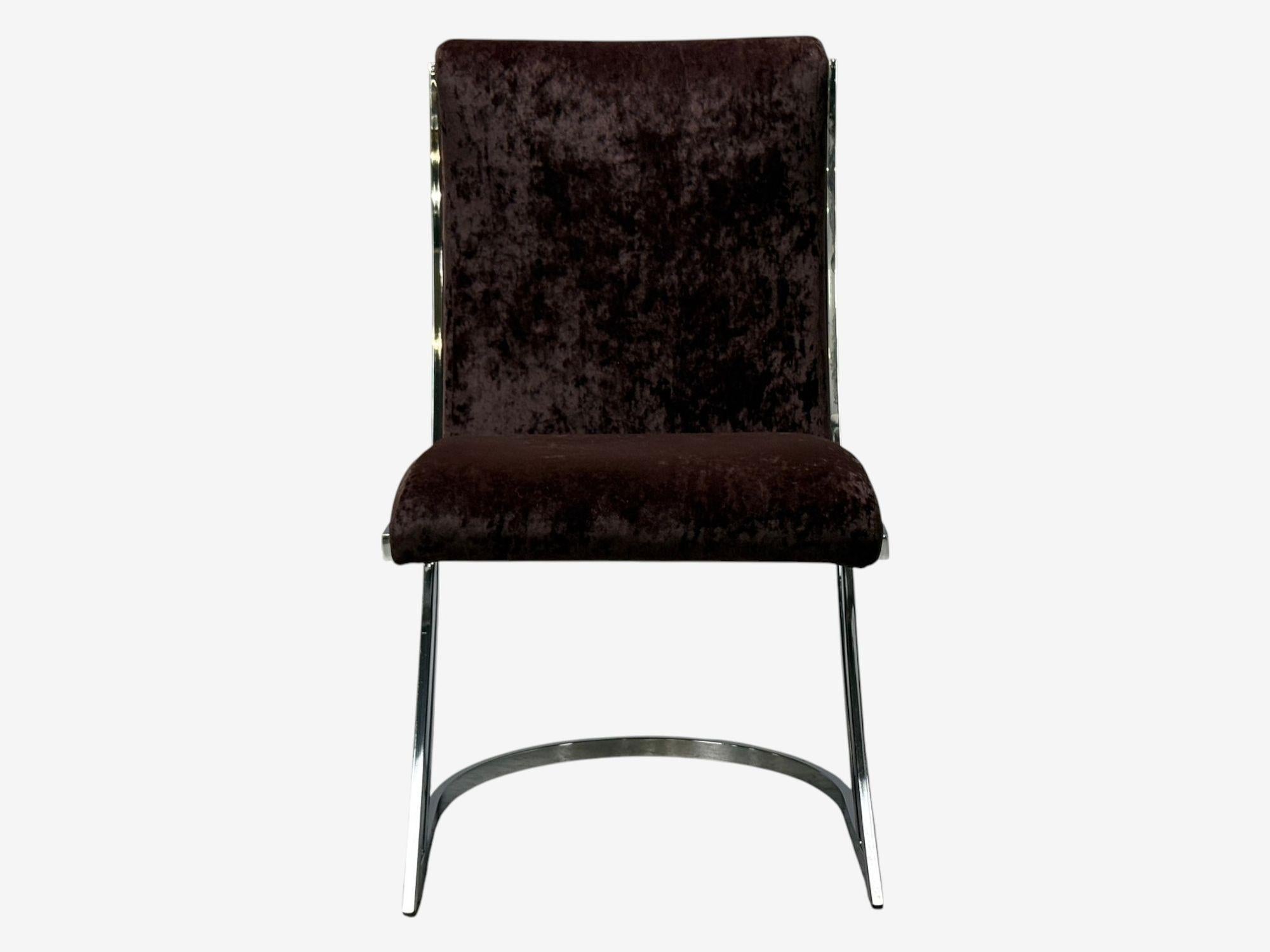 Pierre Cardin, métal chromé, velours, six chaises de salle à manger, États-Unis, années 1970 Bon état - En vente à Manhasset, NY