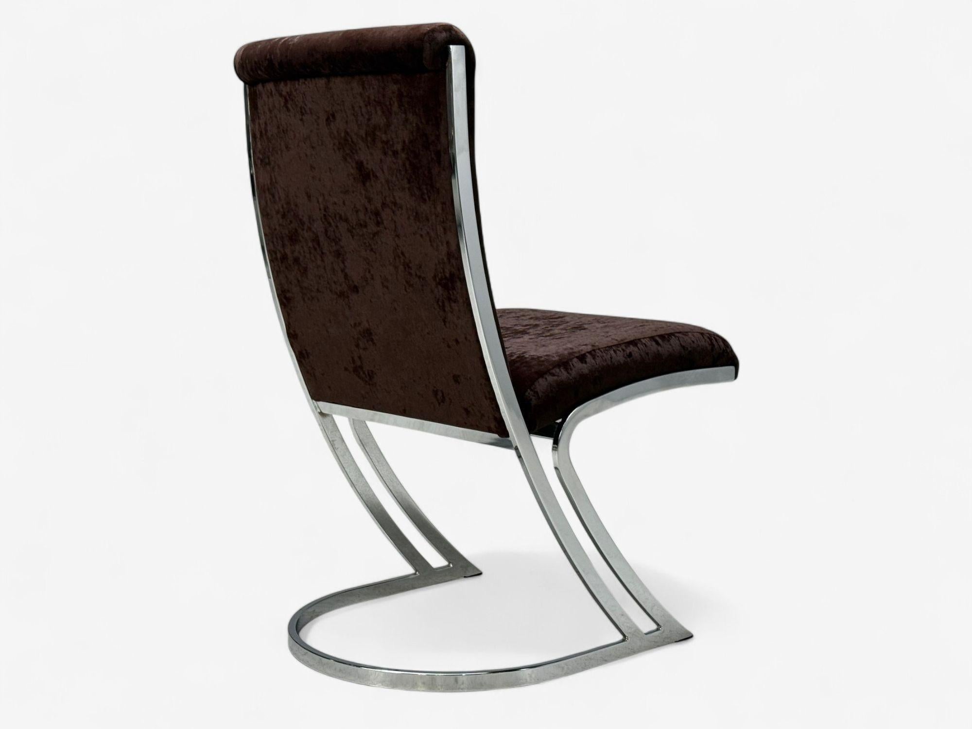 Pierre Cardin, métal chromé, velours, six chaises de salle à manger, États-Unis, années 1970 en vente 1