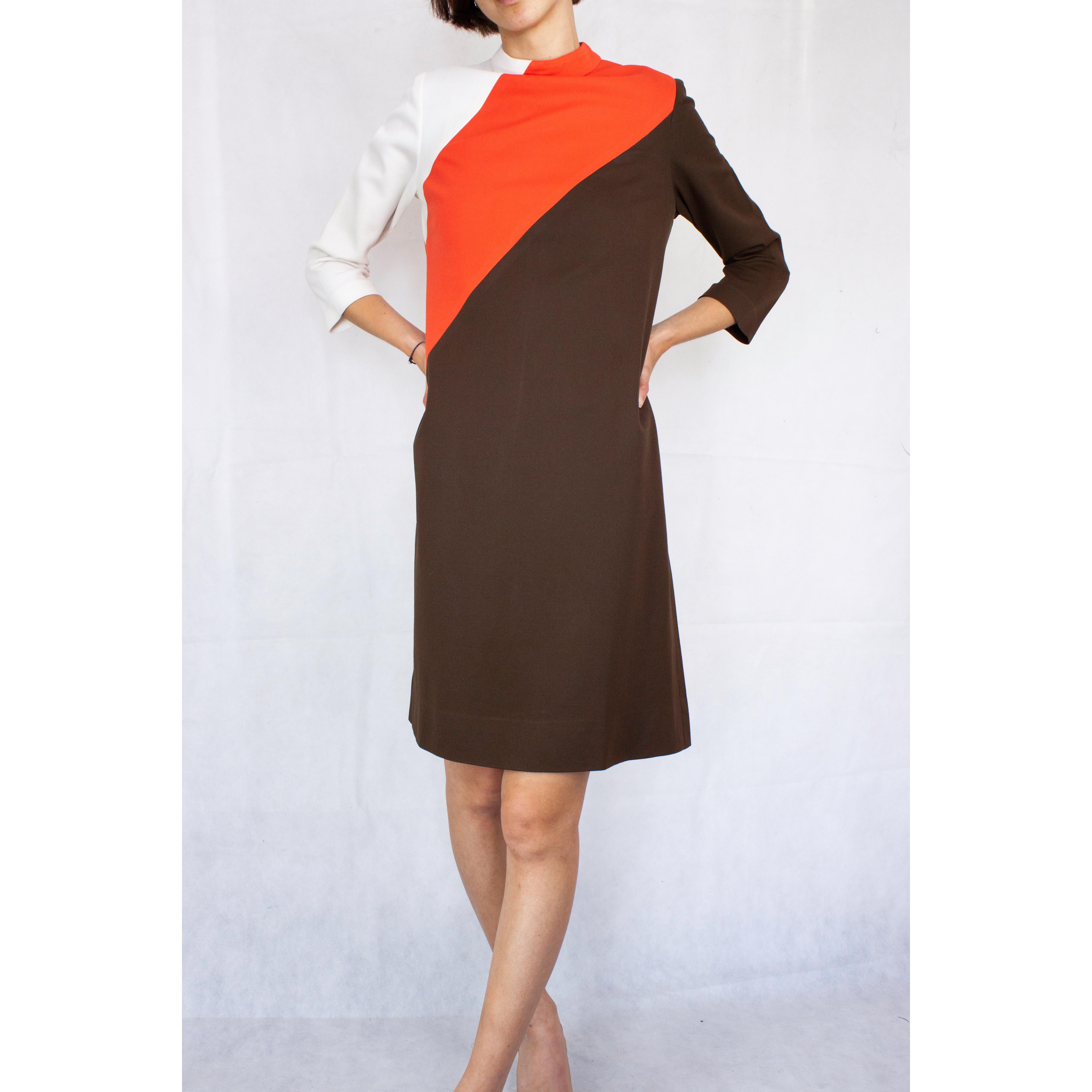 Black Pierre Cardin colour-block jersey dress. circa 1960s For Sale