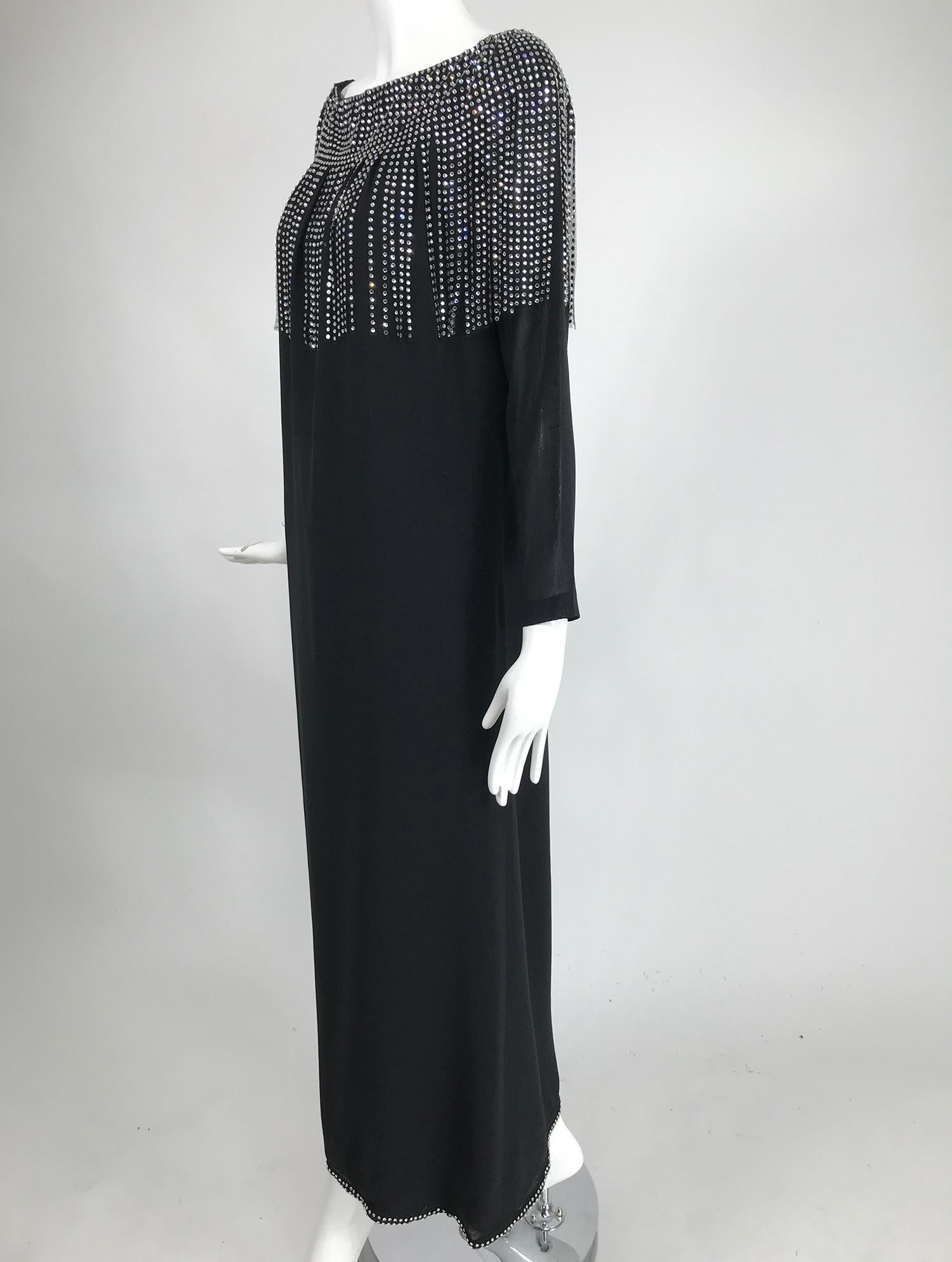 Pierre Cardin Couture Black Slub Silk Rhinestone Car Wash Bib Gown 1960s 5