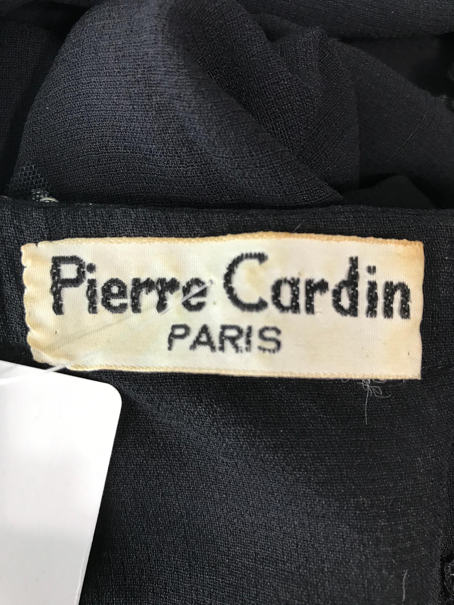 Pierre Cardin Couture Black Slub Silk Rhinestone Car Wash Bib Gown 1960s 9
