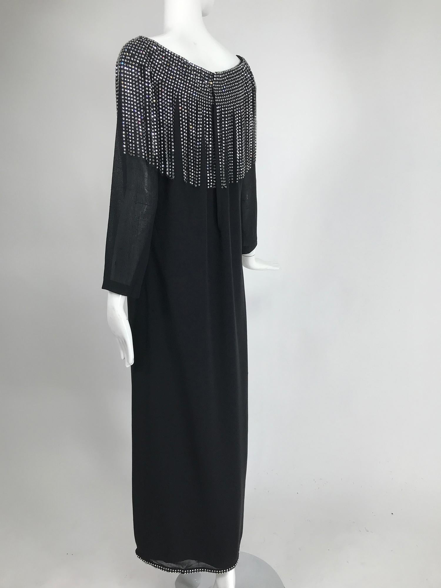 Pierre Cardin Couture Black Slub Silk Rhinestone Car Wash Bib Gown 1960s 3