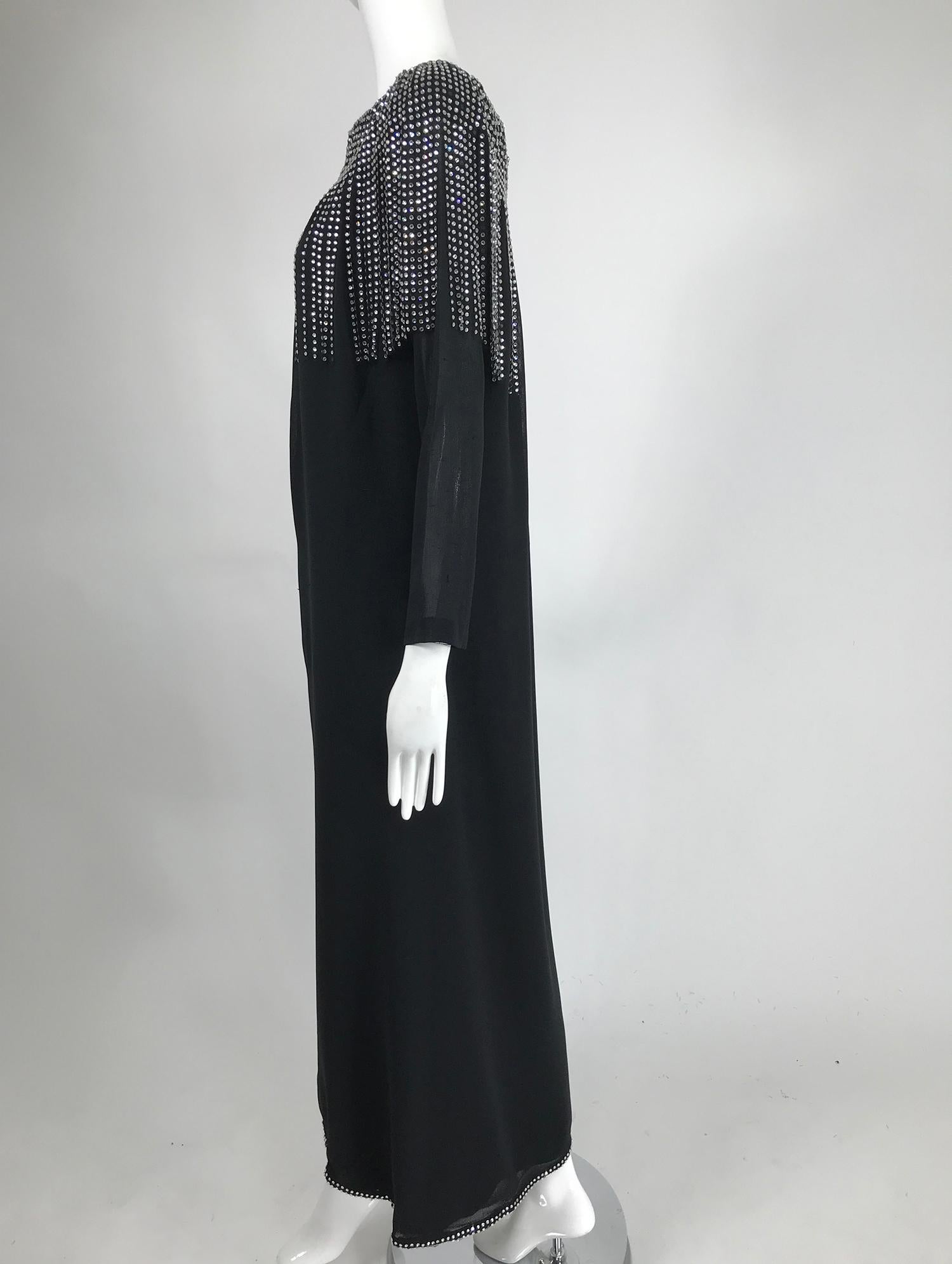 Pierre Cardin Couture Black Slub Silk Rhinestone Car Wash Bib Gown 1960s 4