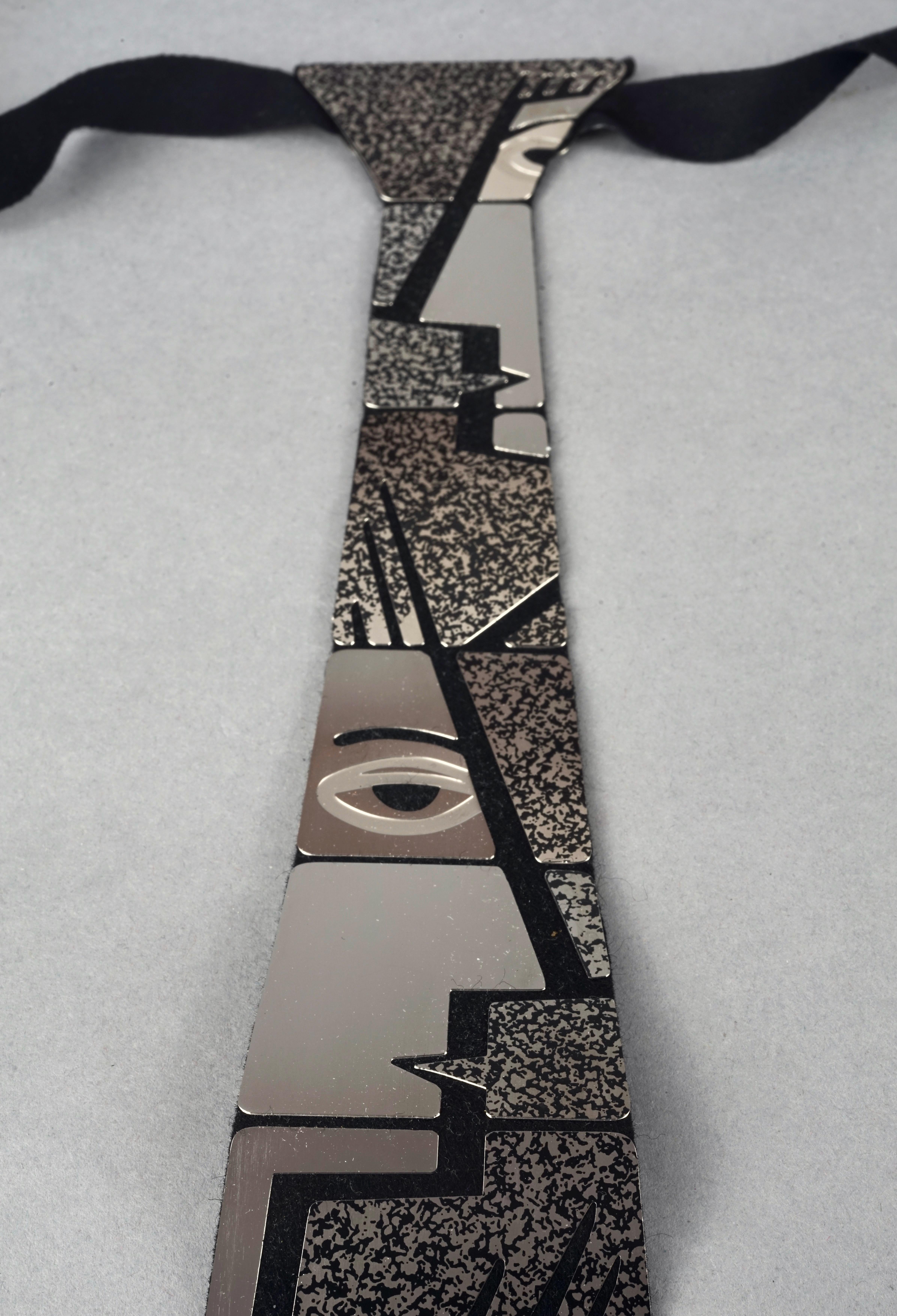 Black PIERRE CARDIN Cubism Metal Articulated Space Age Futuristic Necktie Necklace