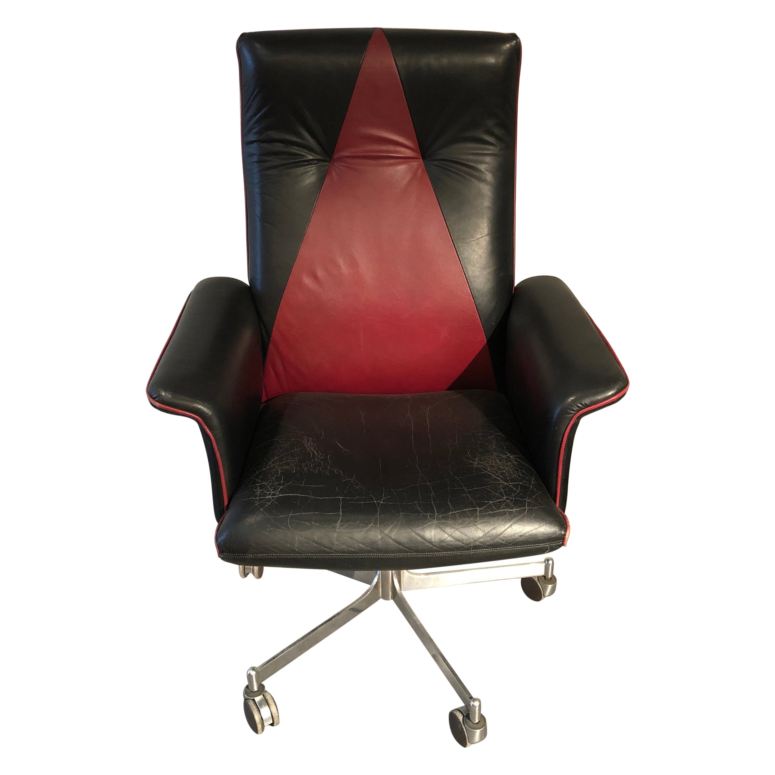 Sedia da scrivania Pierre Cardin in pelle e metallo in vendita