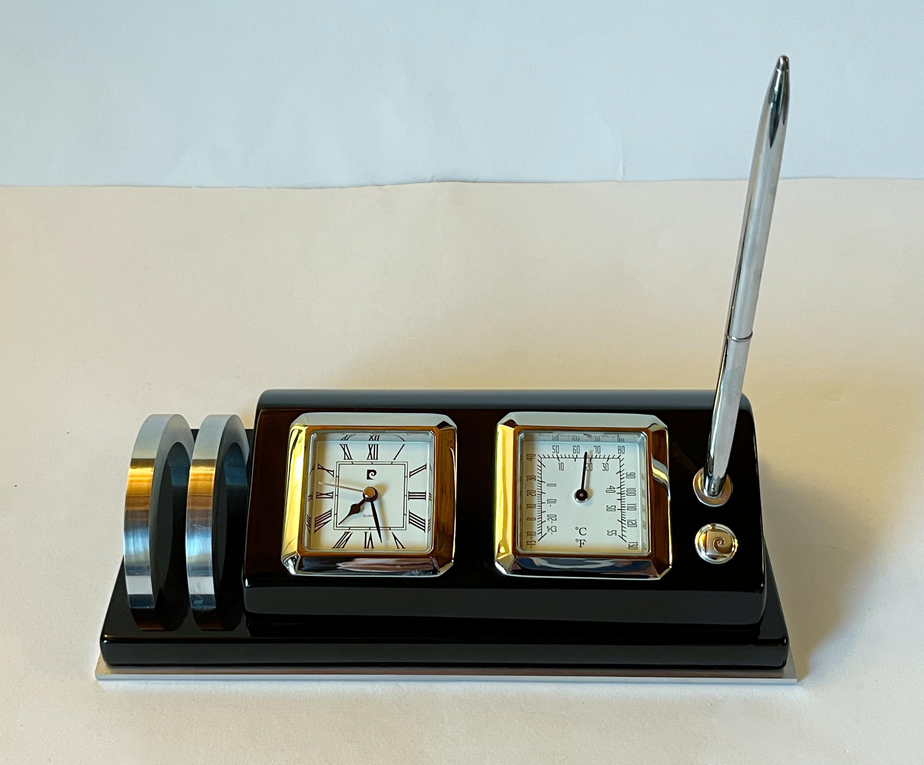 PIerre Cardin vintage desk set with a clock, thermometer, letter holder and a pen / made in France
Length: 9 inches / Width: 4.5 inches / Height: 2.5 inches
1 available in stock in Italy
Order reference #: FABIOLTD PC005