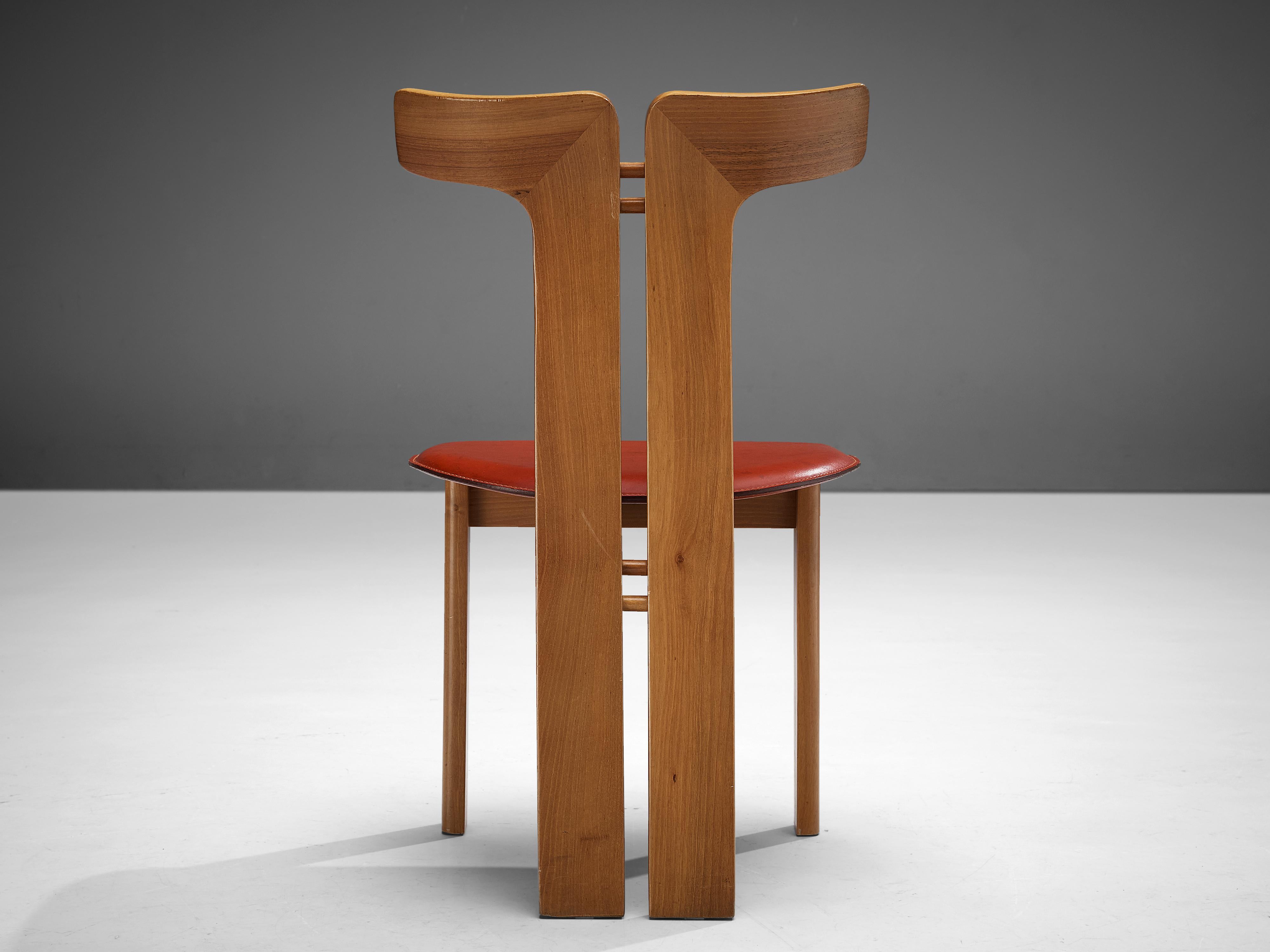Post-Modern Pierre Cardin Dining Chair in Walnut and Cognac Leather