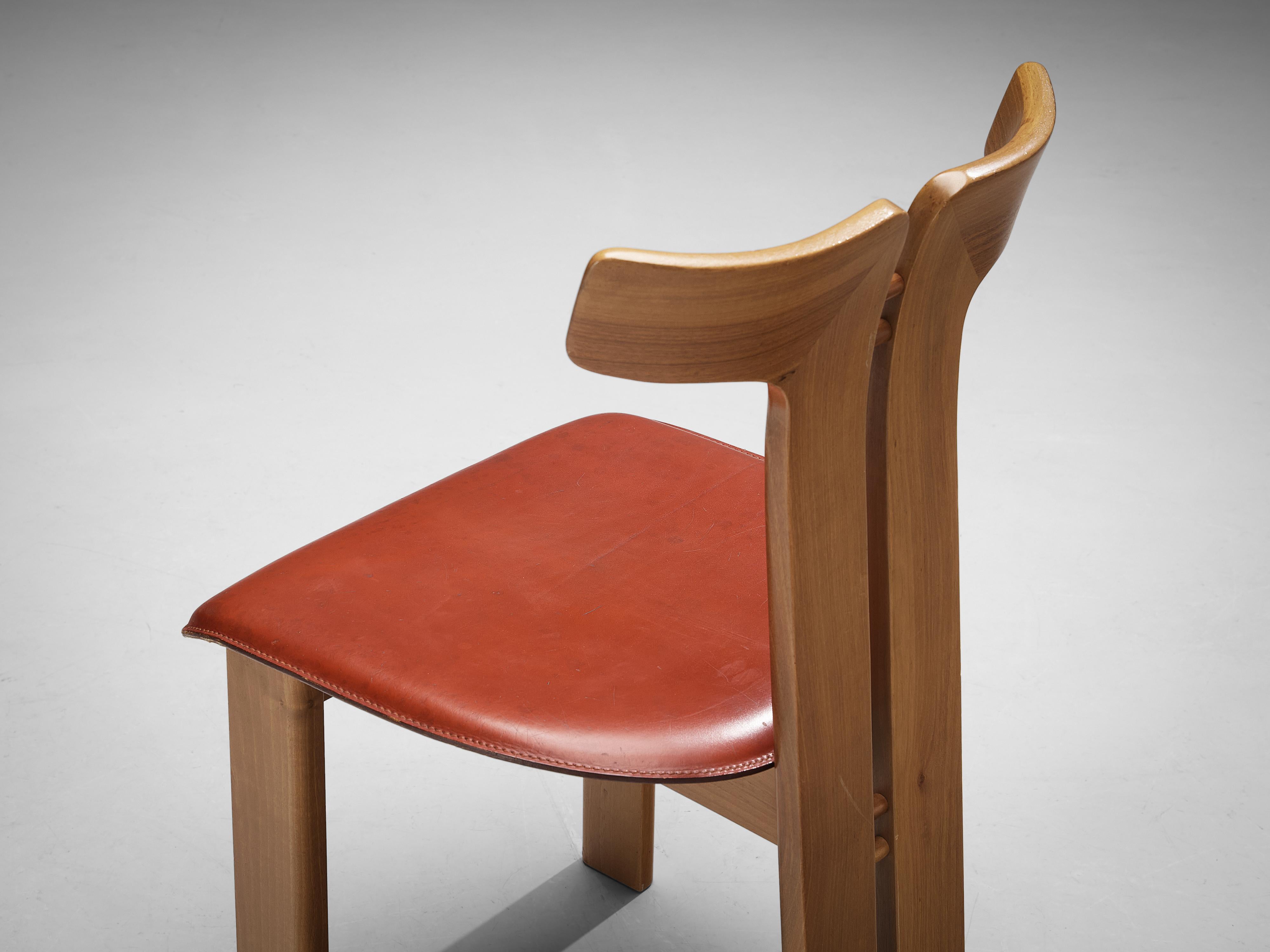 Italian Pierre Cardin Dining Chair in Walnut and Cognac Leather