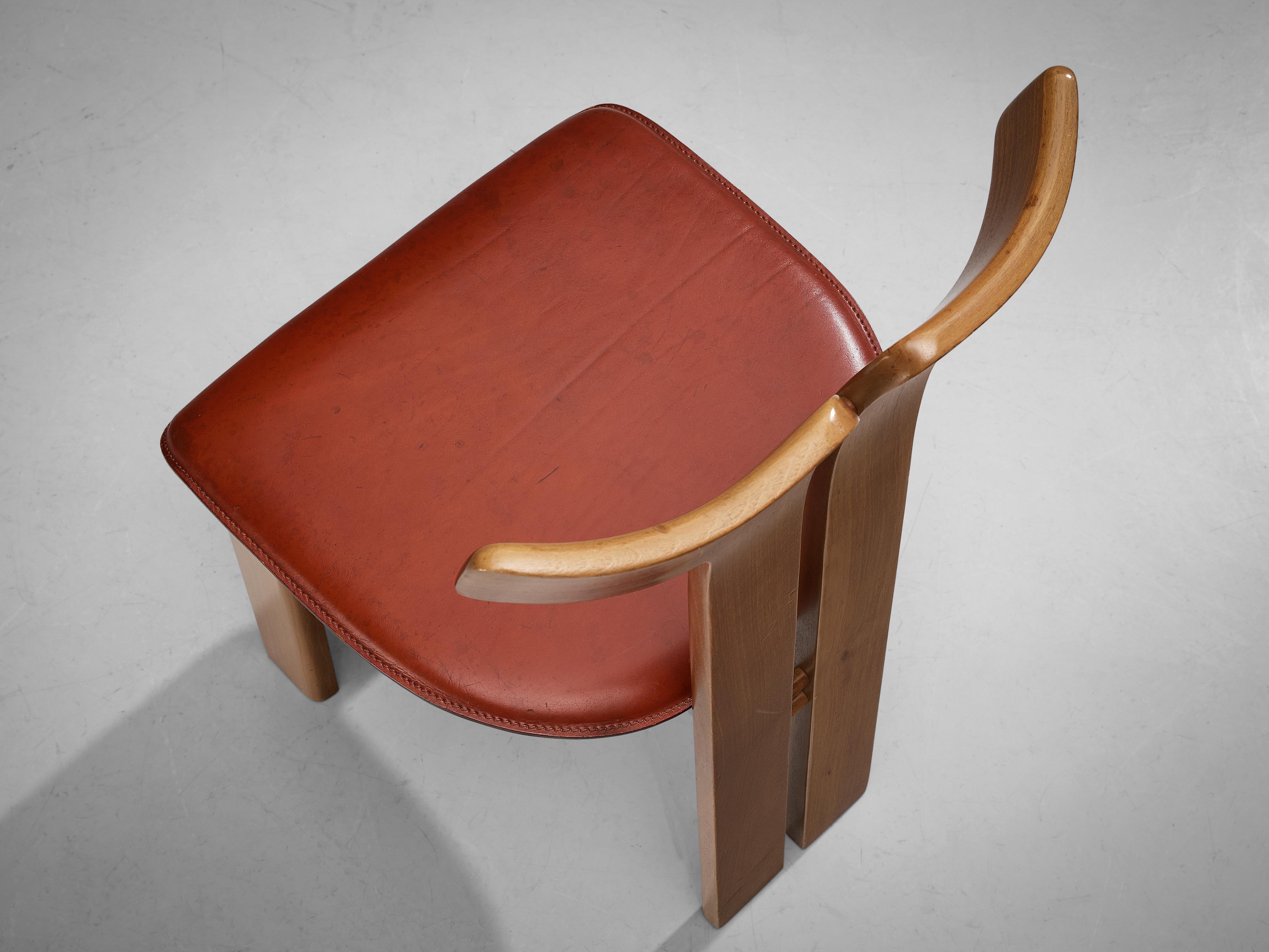 Late 20th Century Pierre Cardin Dining Chair in Walnut and Cognac Leather