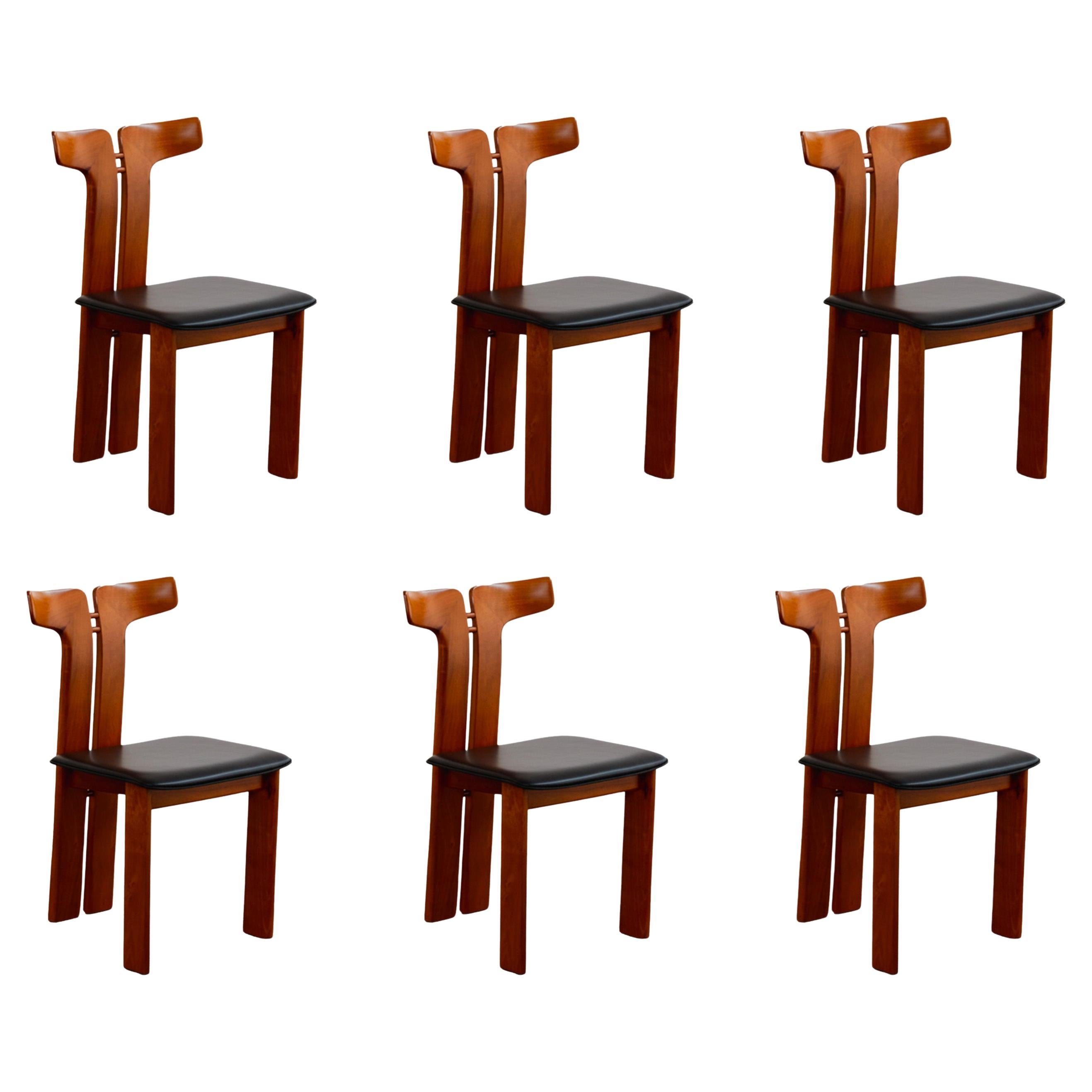 Pierre Cardin Dining Chairs for Roche Bobois, Black Leather, 1970, Set of 6 For Sale