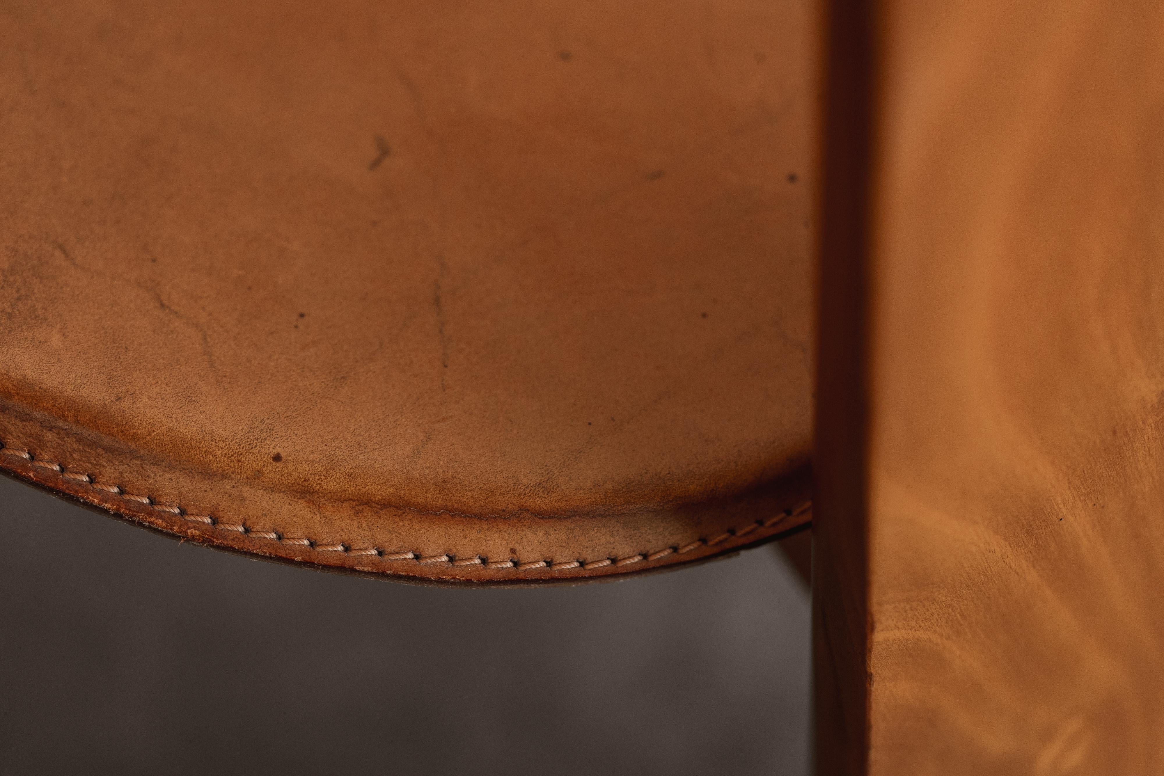 Pierre Cardin Dining Chairs for Roche Bobois, Patinated Cognac Leather, 1970 For Sale 5