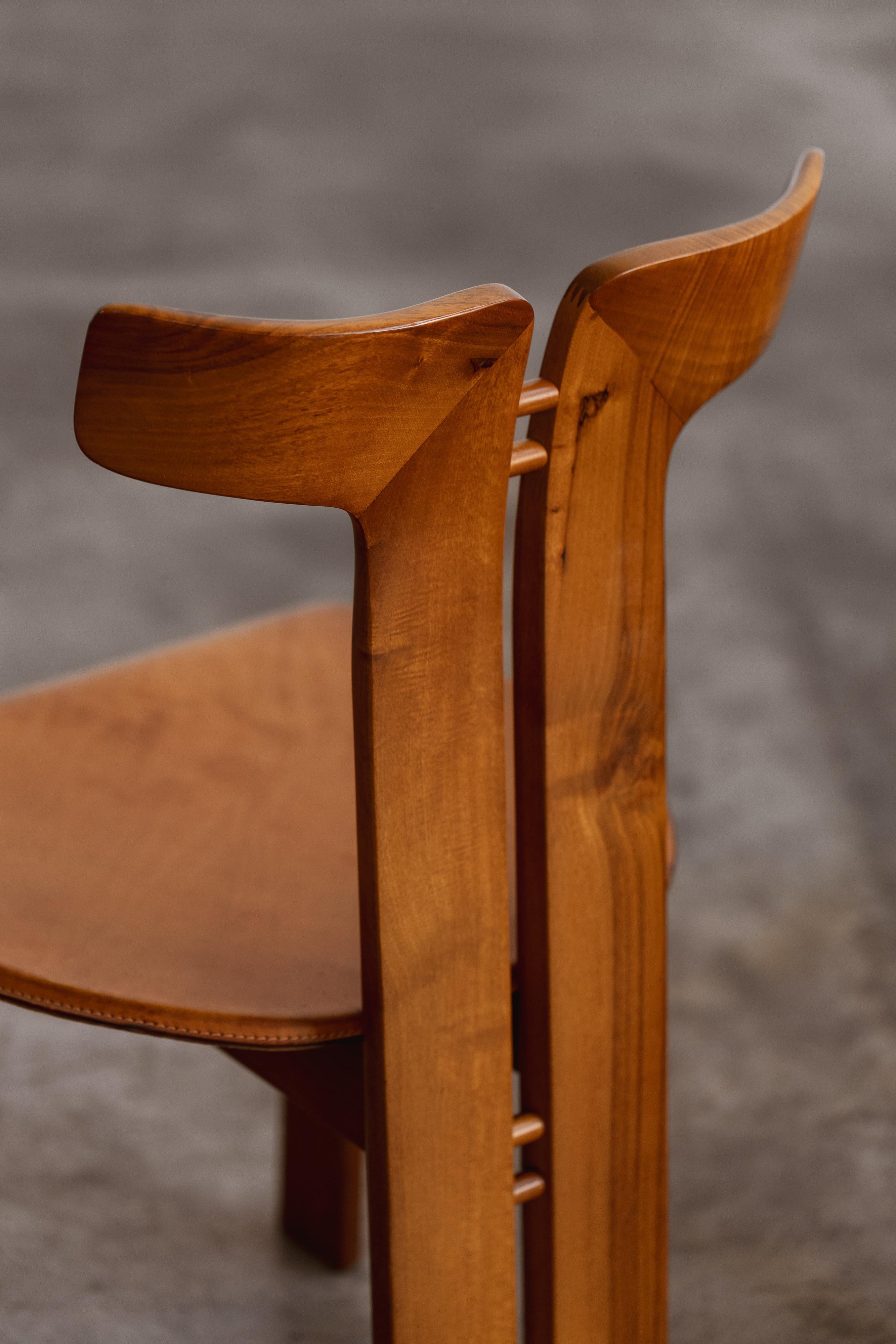 Mid-Century Modern Pierre Cardin Dining Chairs for Roche Bobois, Patinated Cognac Leather, 1970 For Sale