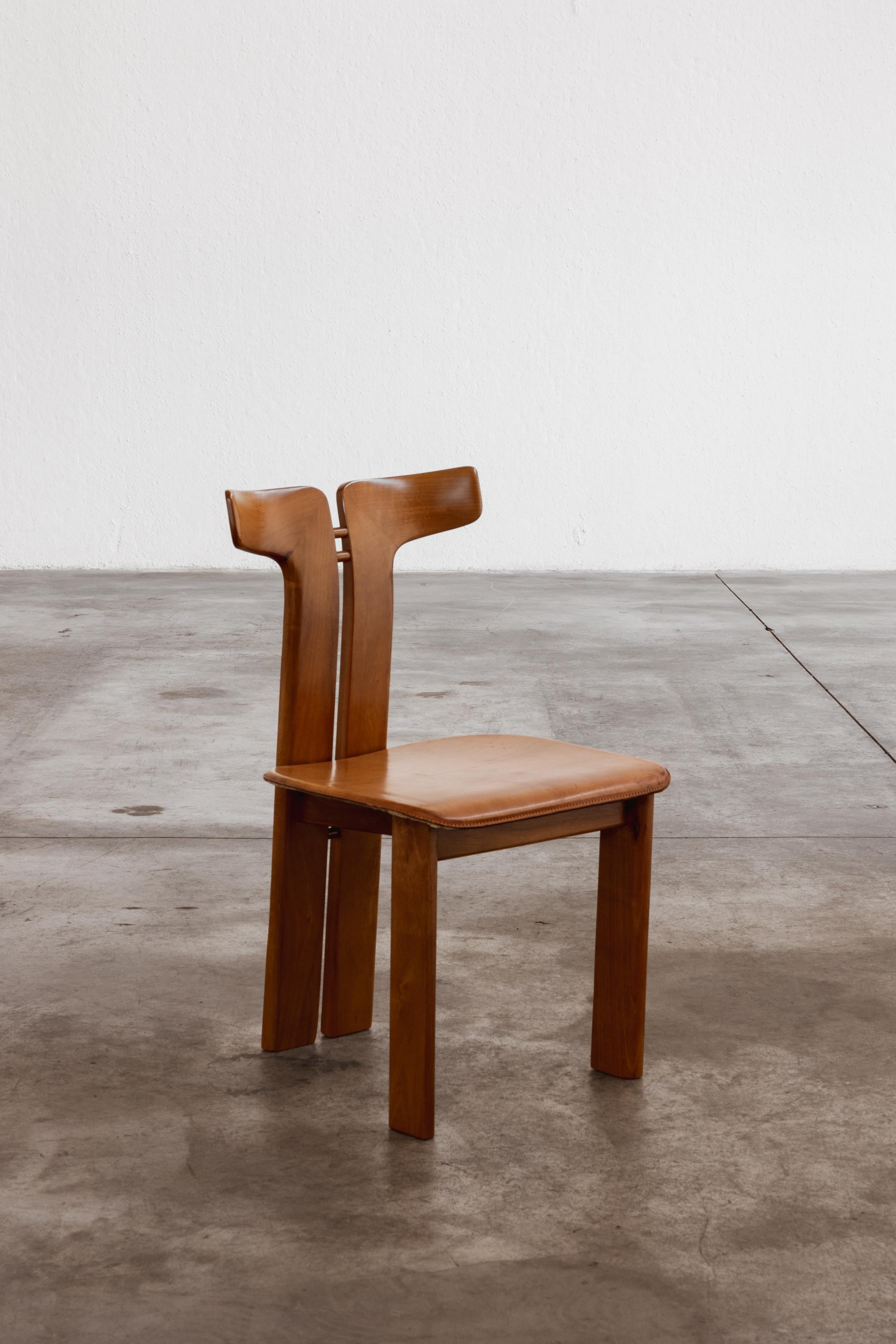 French Pierre Cardin Dining Chairs for Roche Bobois, Patinated Cognac Leather, 1970 For Sale