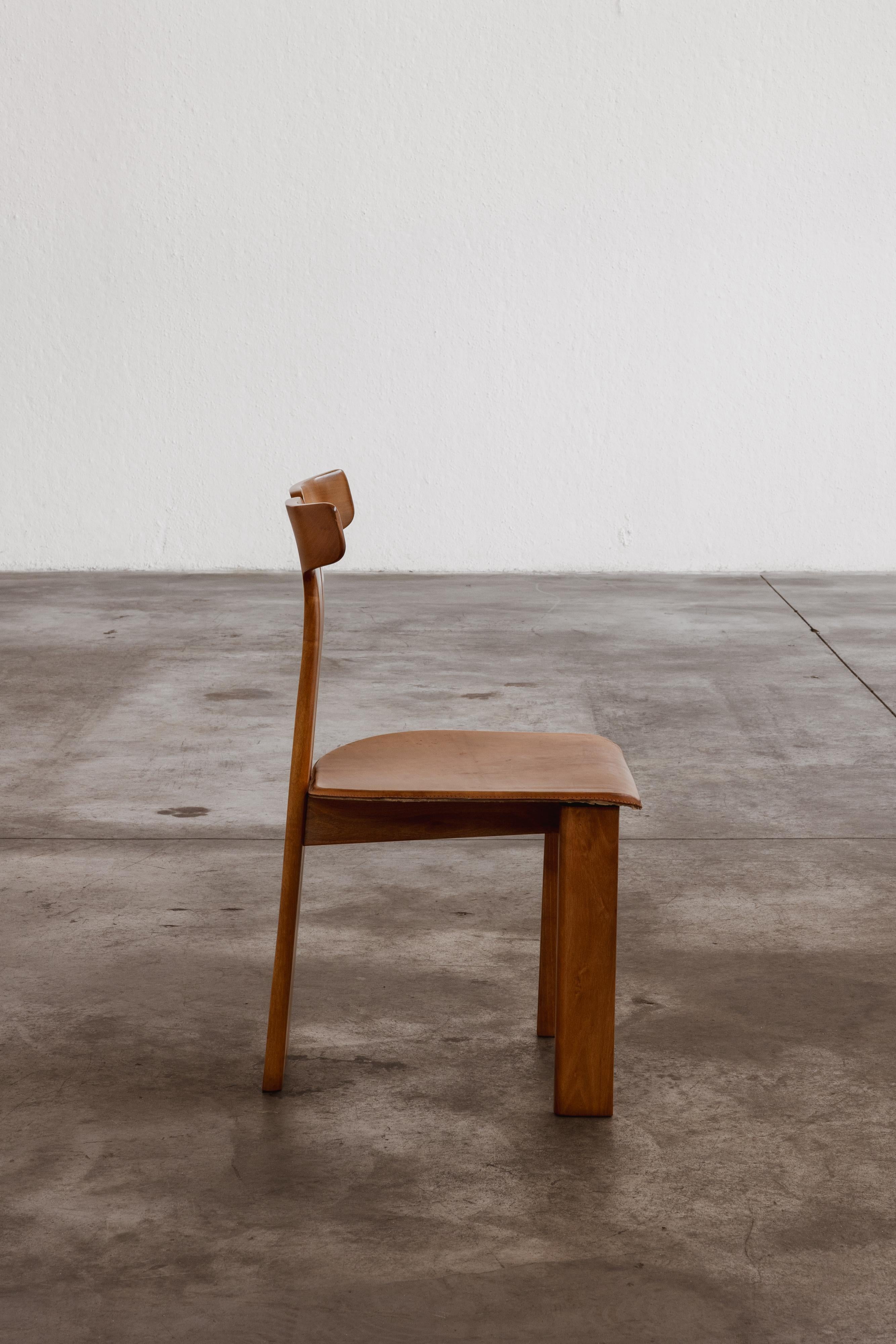 Late 20th Century Pierre Cardin Dining Chairs for Roche Bobois, Patinated Cognac Leather, 1970 For Sale