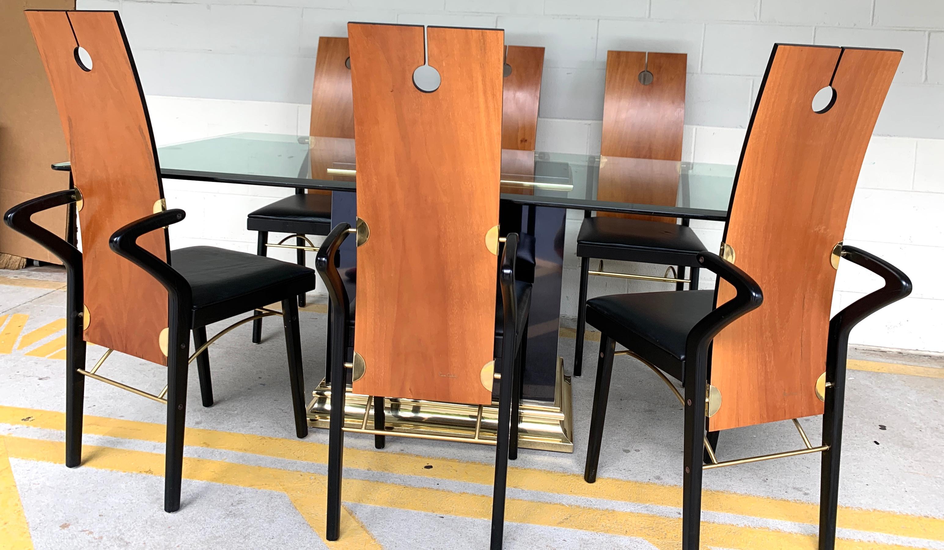 Mid-Century Modern Pierre Cardin Dining Room Set, 6 Keyhole Back Arm Chairs #26406 & Pedestal Table For Sale