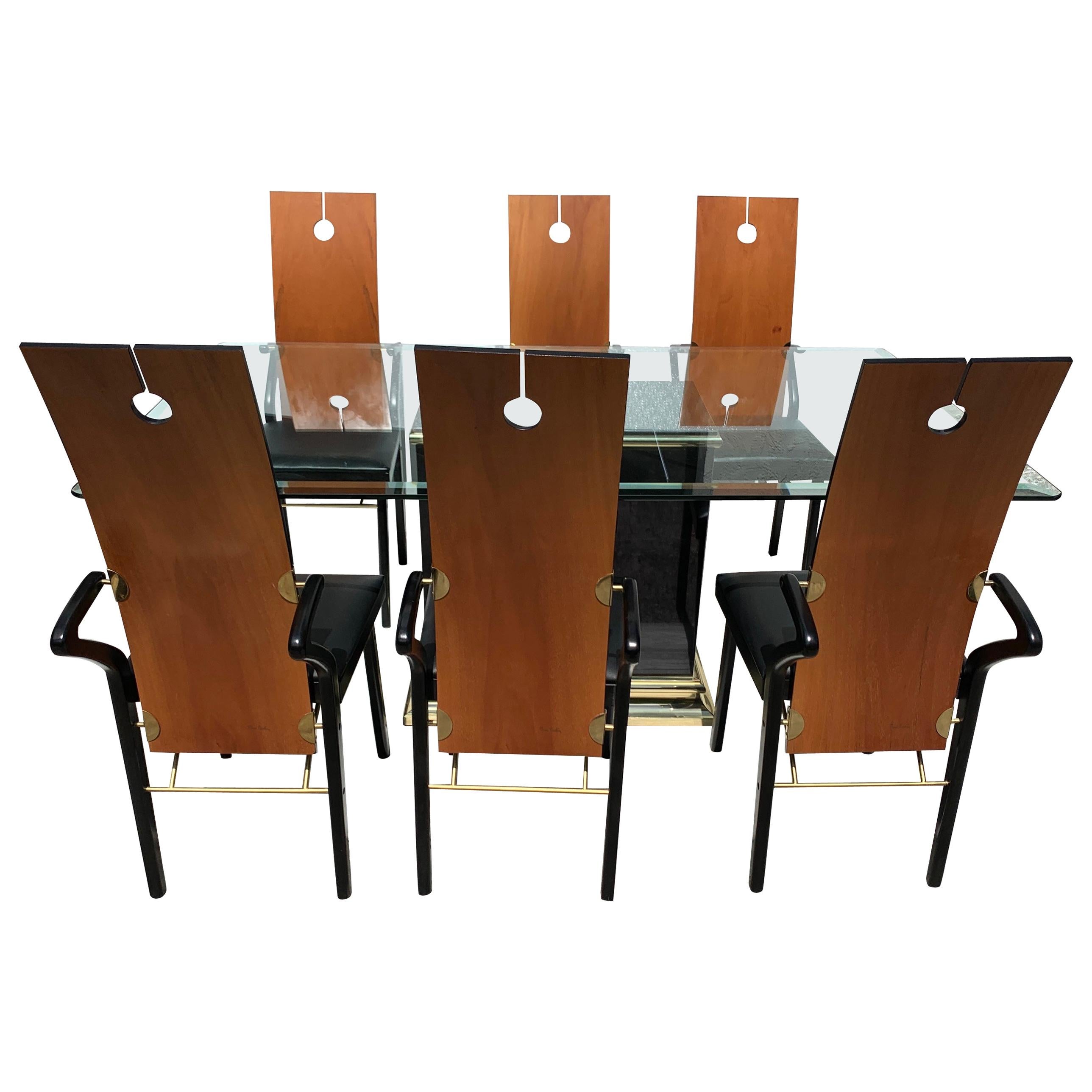 Pierre Cardin Dining Room Set, 6 Keyhole Back Arm Chairs 26406 and Pedestal Table For Sale at