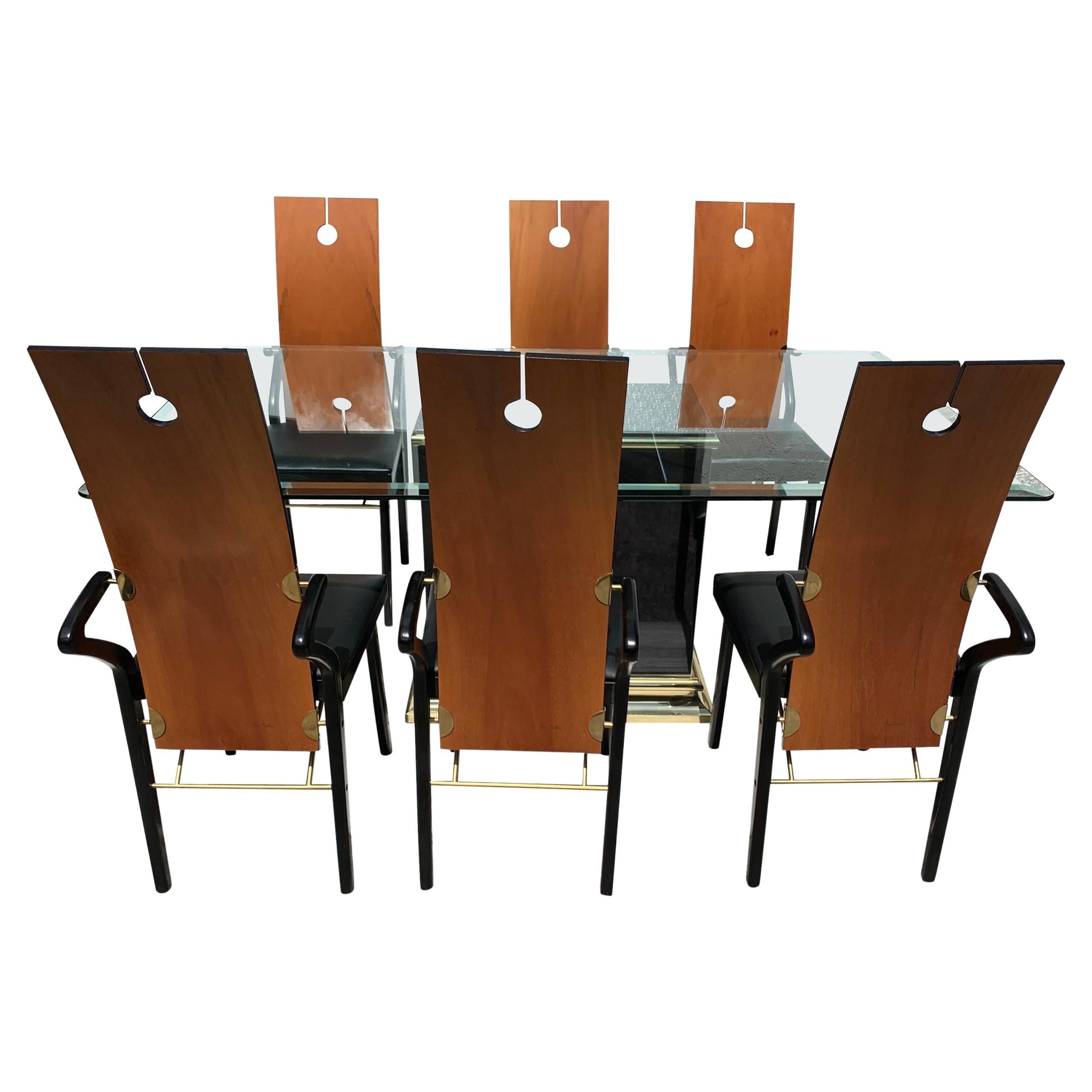Pierre Cardin Dining Room Set, 6 Keyhole Back Arm Chairs #26406 & Pedestal Table
