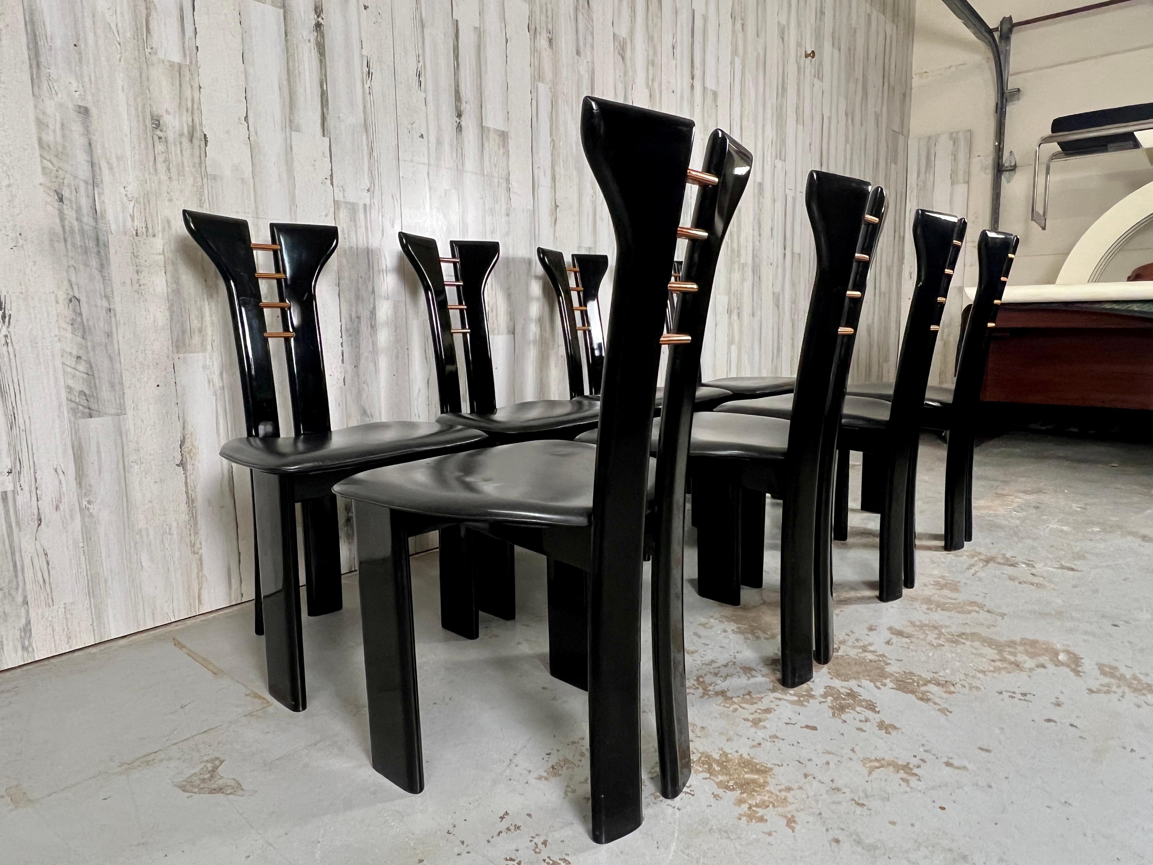 Pierre Cardin For Roche Bobois  Black Lacquer Dining Chairs 8