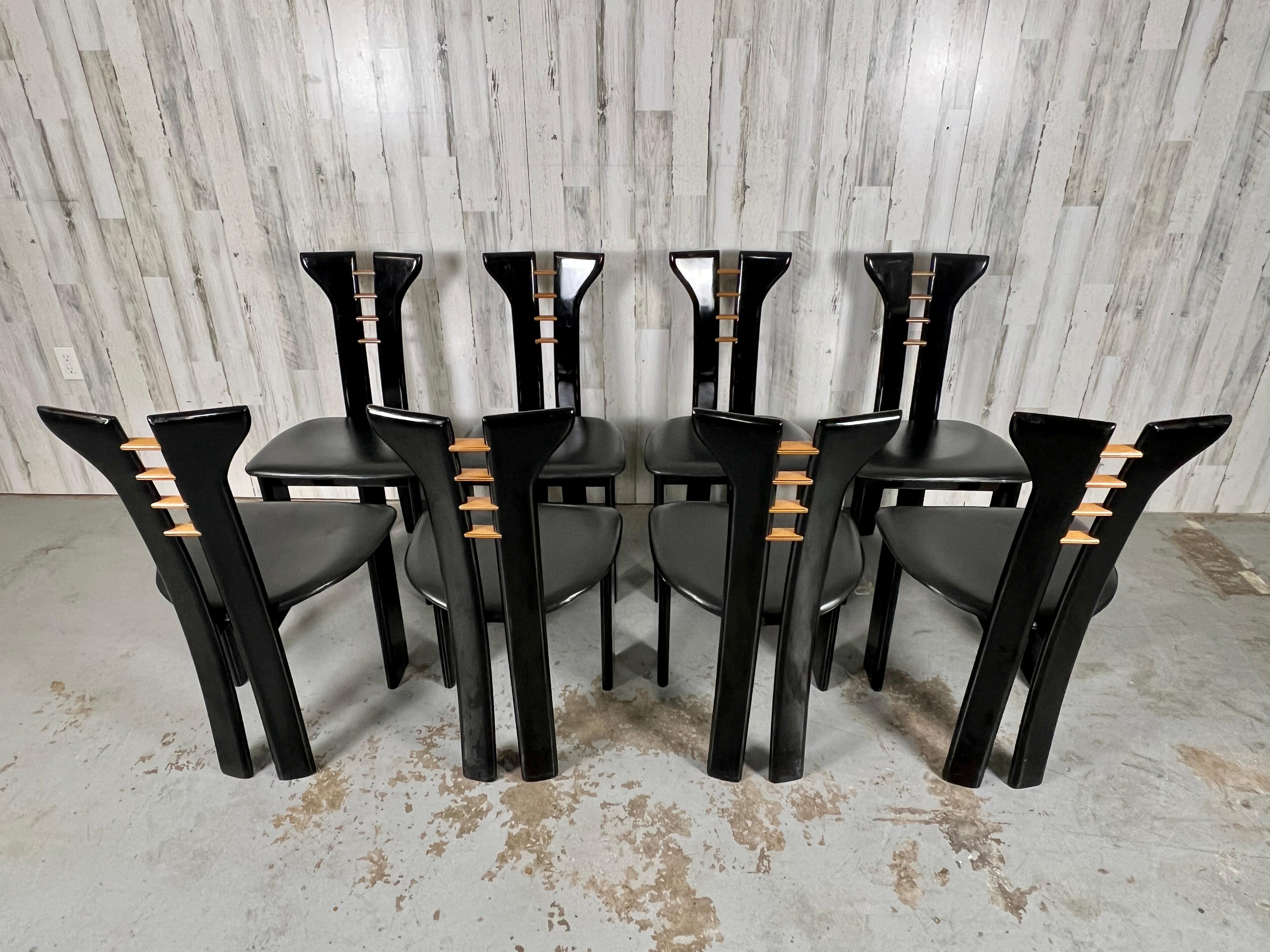 Modern Pierre Cardin For Roche Bobois  Black Lacquer Dining Chairs