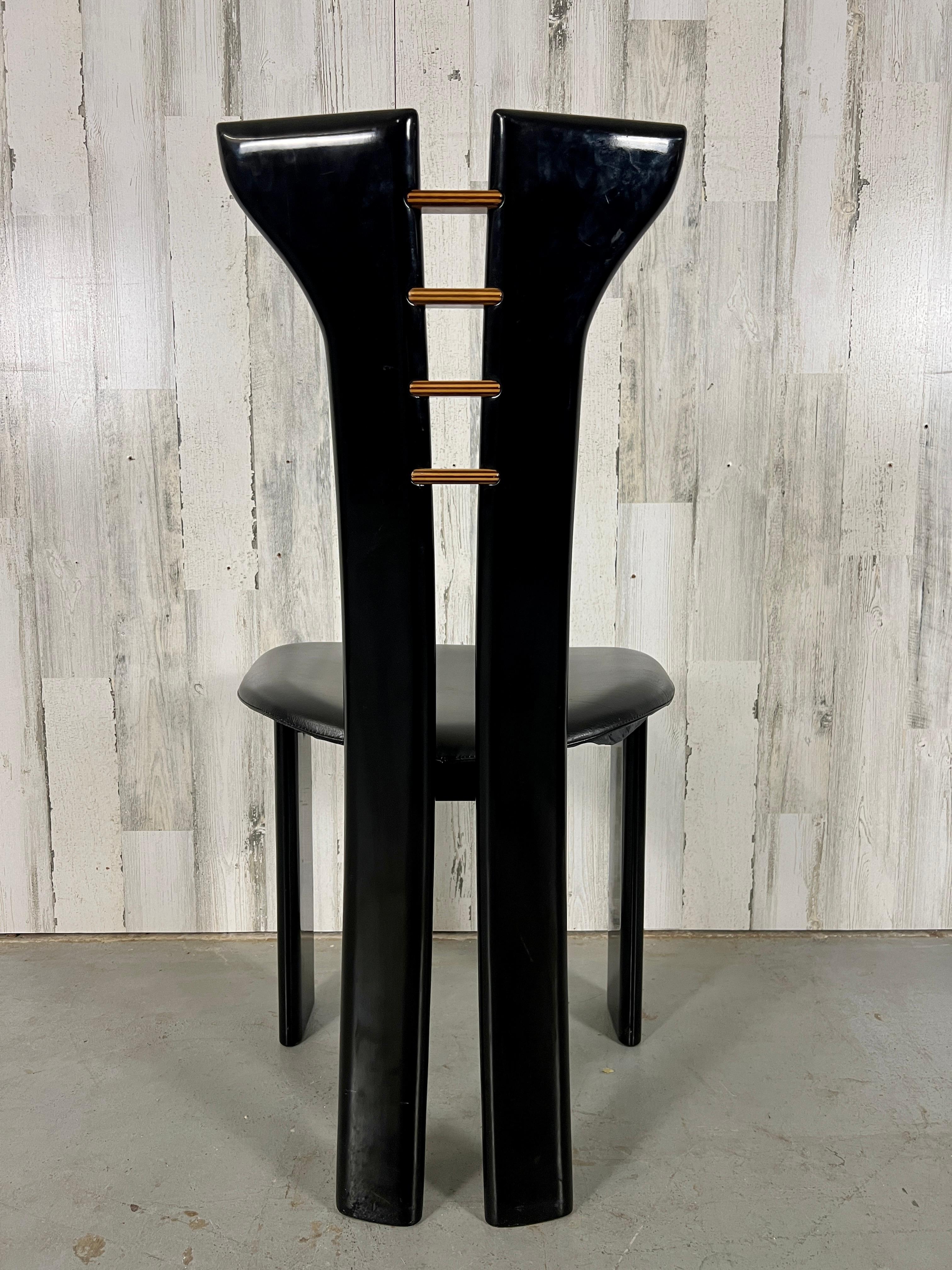 Pierre Cardin For Roche Bobois  Black Lacquer Dining Chairs In Good Condition In Denton, TX