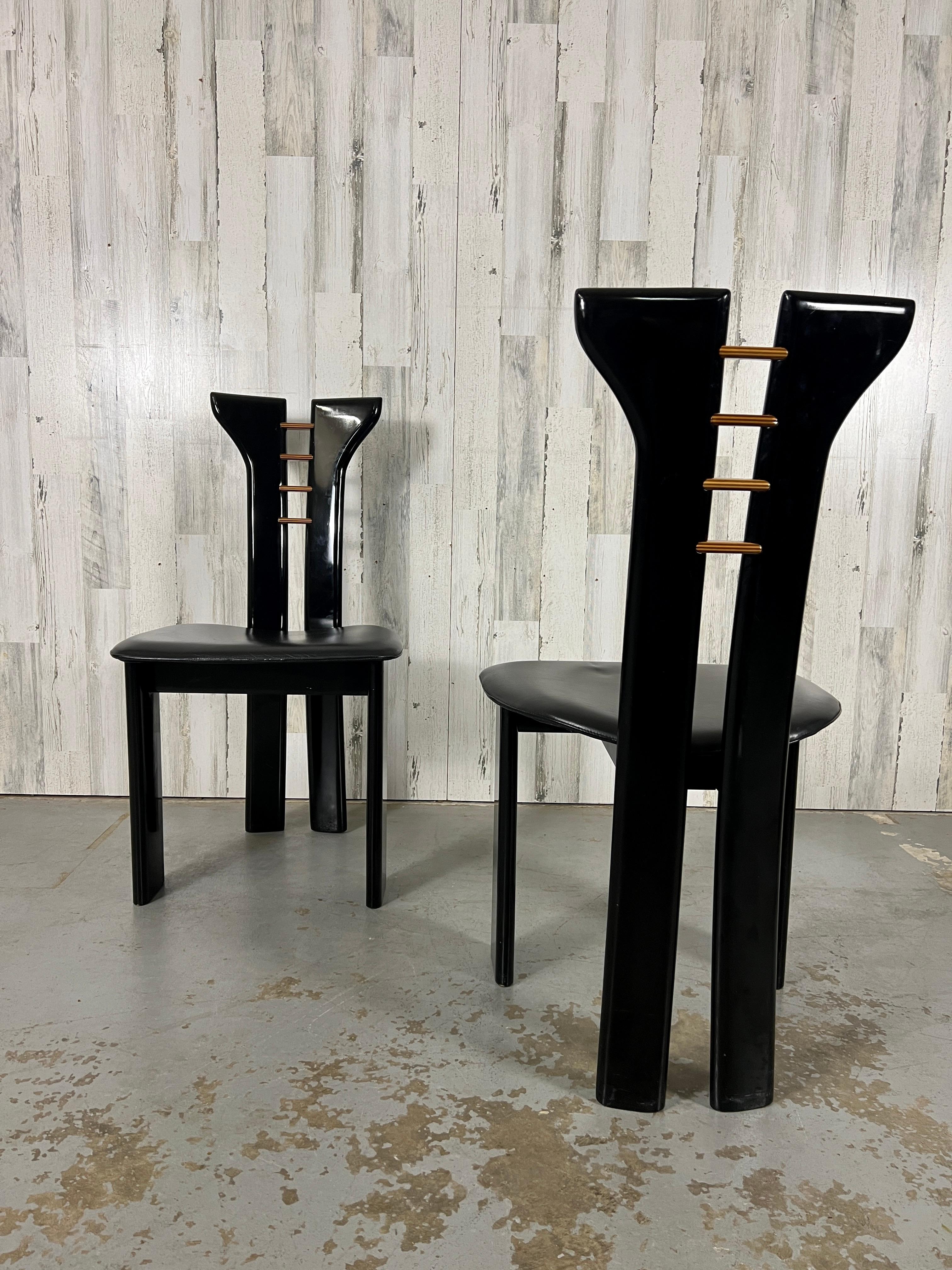 Pierre Cardin For Roche Bobois  Black Lacquer Dining Chairs 1